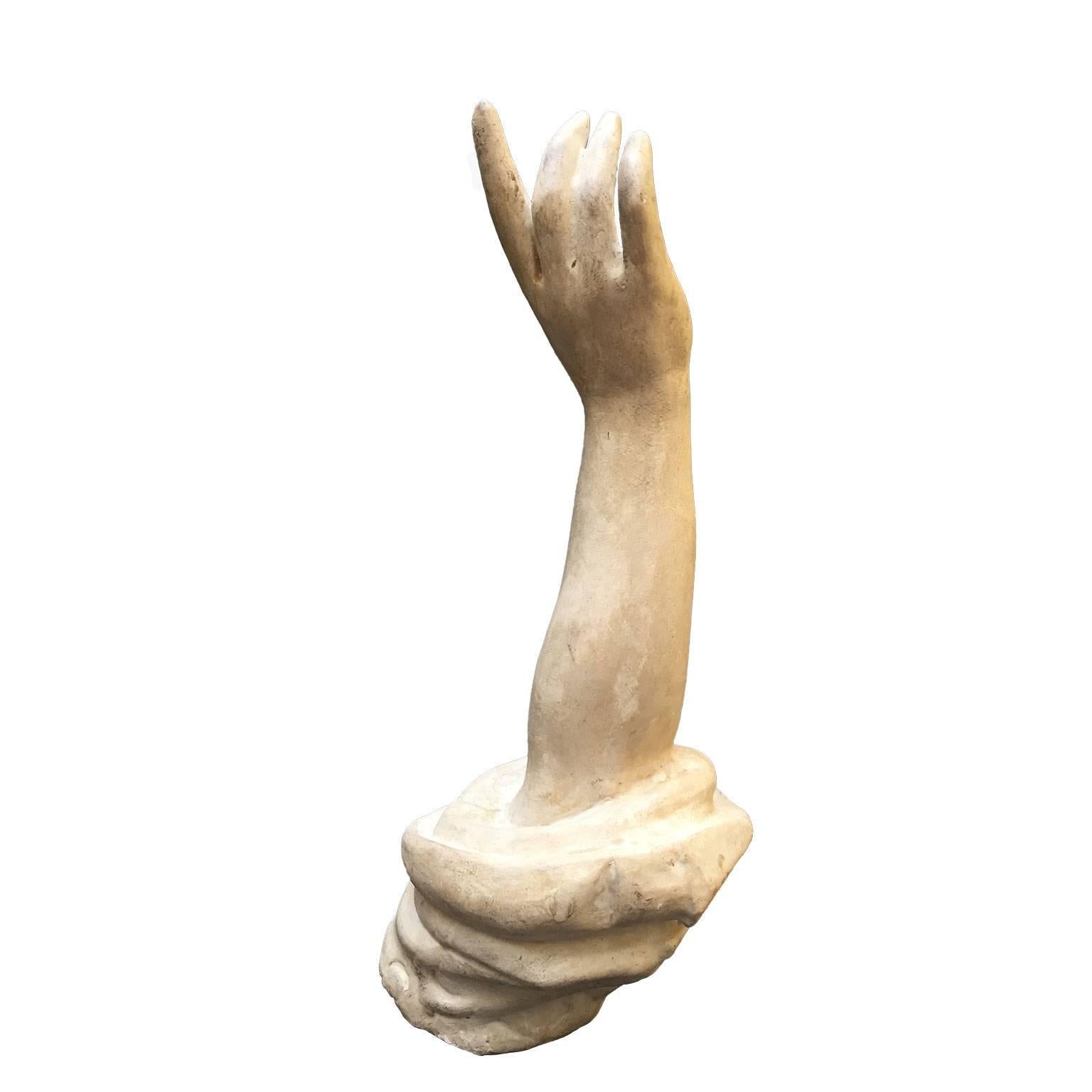 Neoclassical 19th Century Italian Ivory Painted and Carved Hand Sculpture of Female Arm