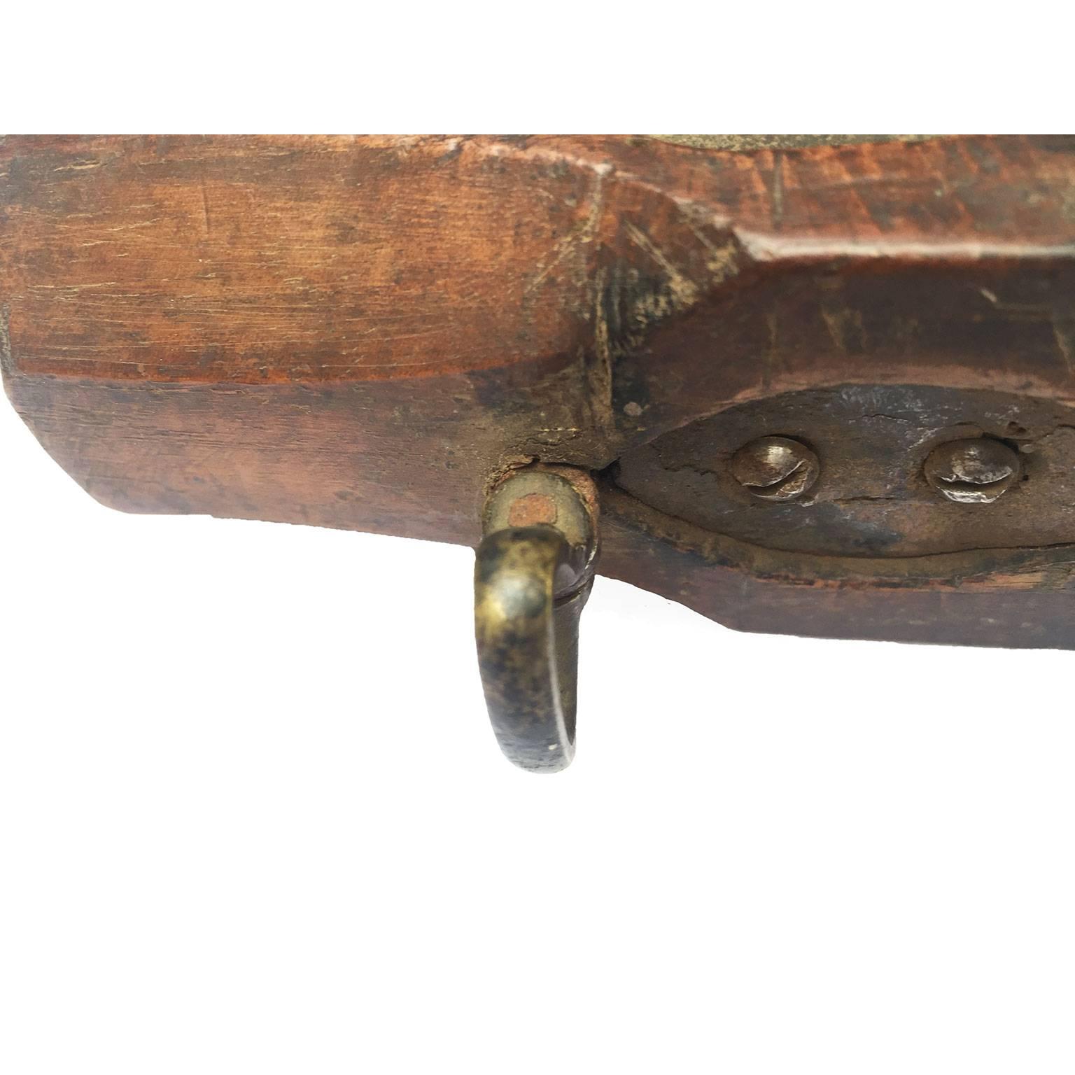 Late 18th Century Italian Iron and Oak Mobile Two-Part Candle Holder, Sconce In Good Condition In Milan, IT