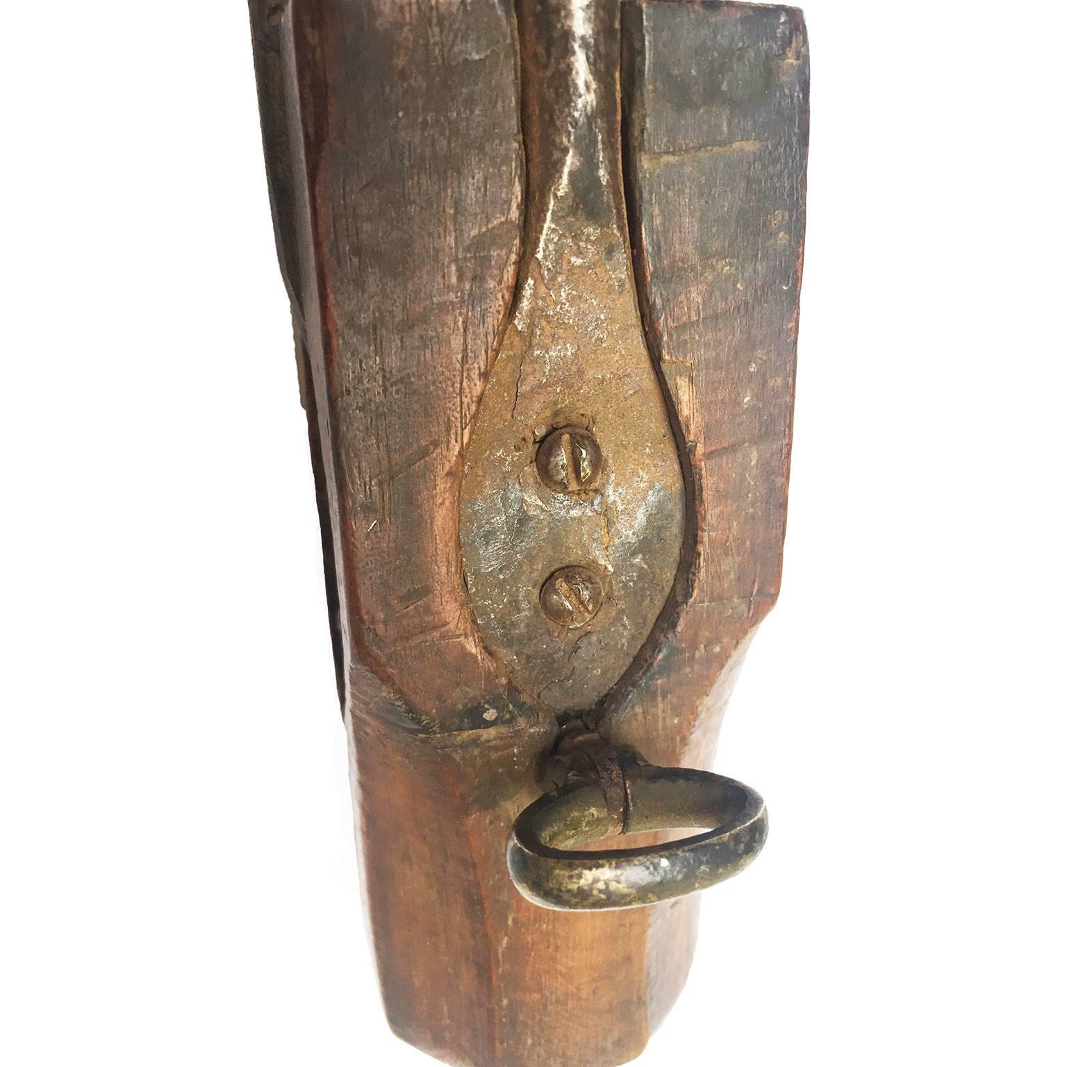 Late 18th Century Italian Iron and Oak Mobile Two-Part Candle Holder, Sconce 2