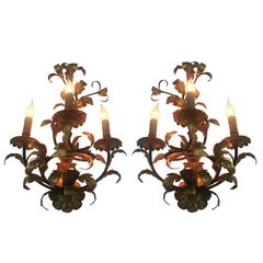 Pair of 20th Century Gold Leaf Gilded Wrought Iron Four-Light Sconces 5