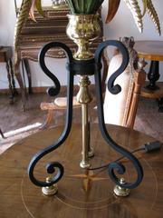 Vintage Tuscan Wrought Iron Table Lamp with Ears of Corn 1980 circa