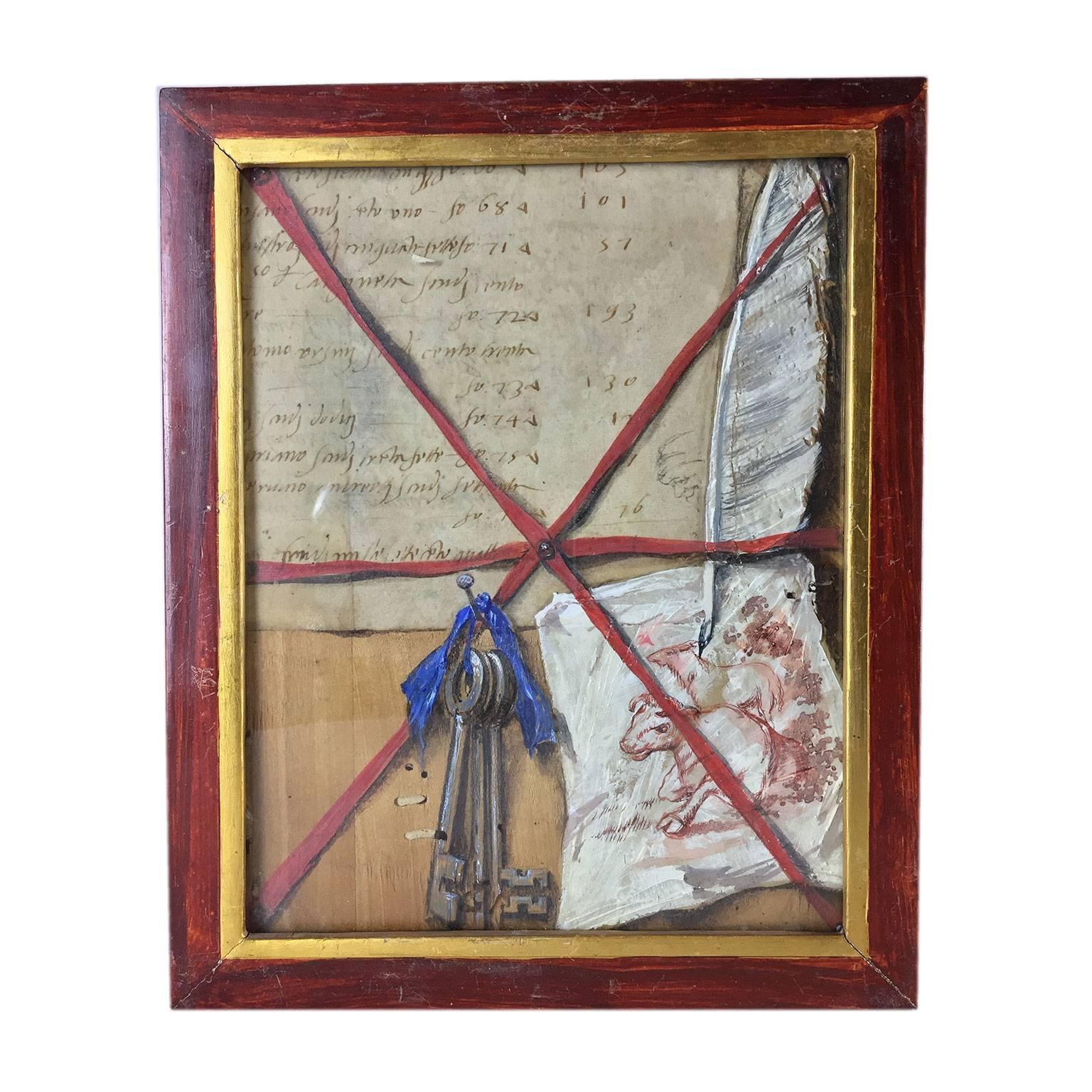 Six 19th Century Tuscan Paintings, Six Deception Genre Trompe L'oeil In Good Condition In Milan, IT