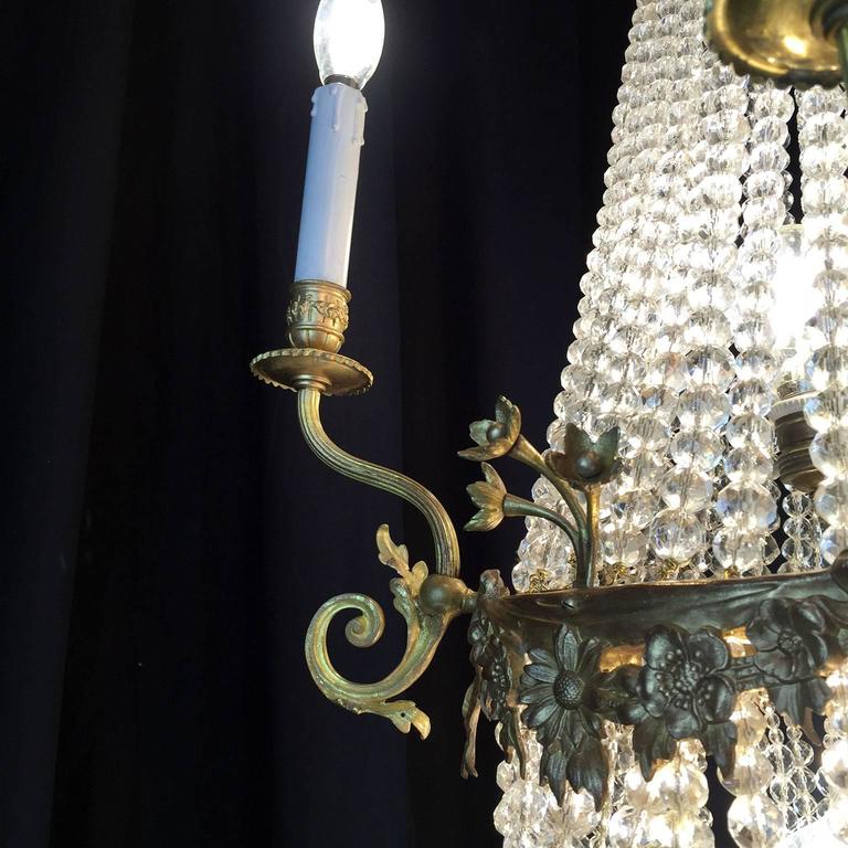 19th Century French Empire Basket Chandelier Ormolu Crystal TenLight