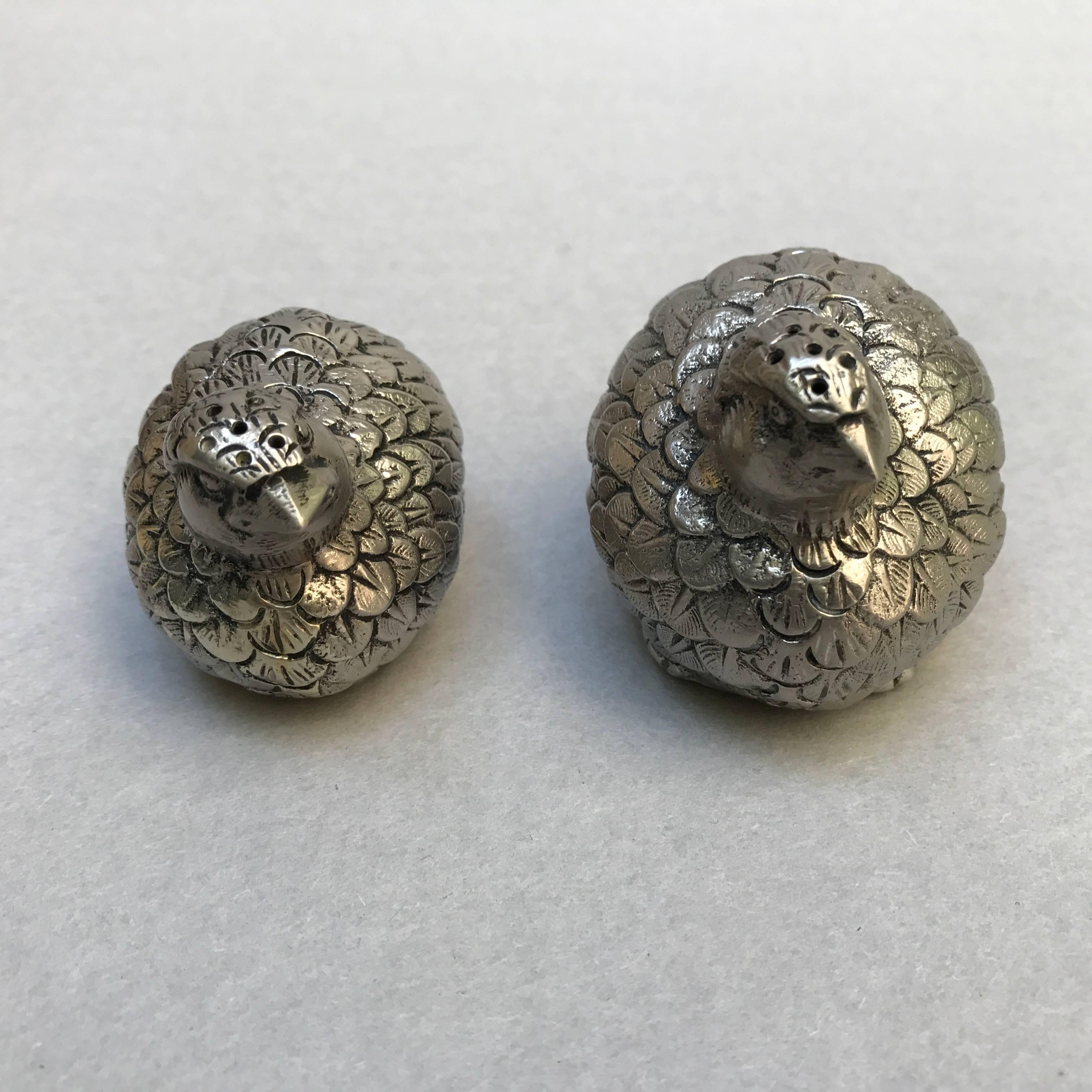 Mid-20th Century Gucci Vintage Salt and Pepper Shakers Gift Box Silver Plated Pewter Quails