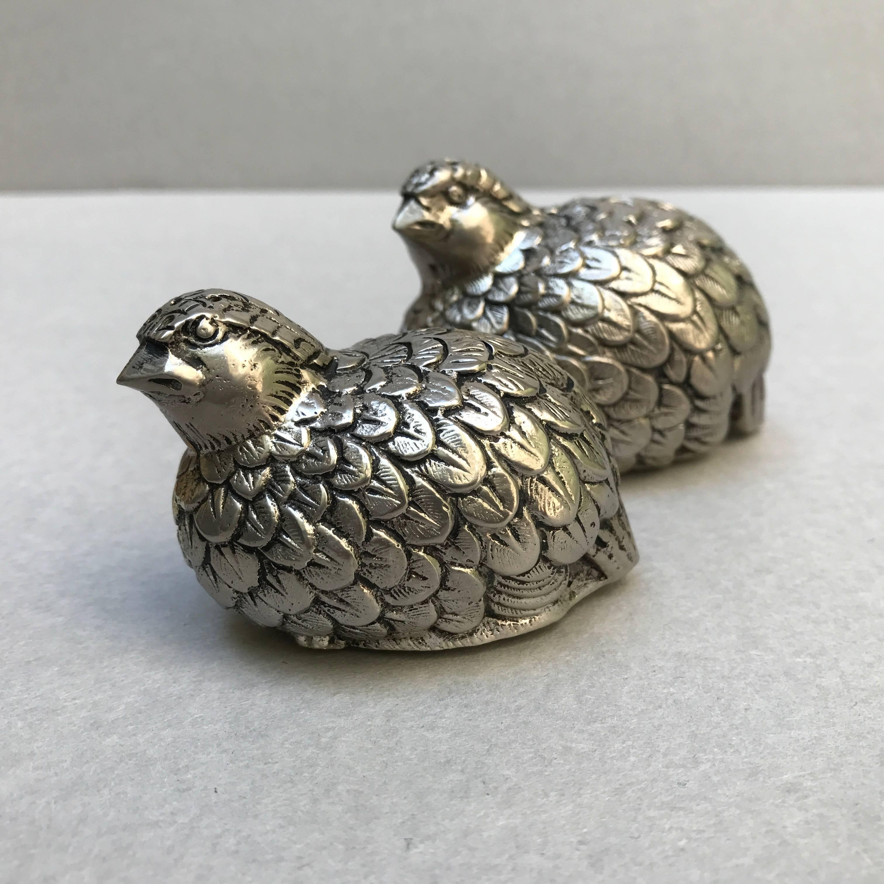Gucci Vintage Salt and Pepper Shakers Gift Box Silver Plated Pewter Quails 1