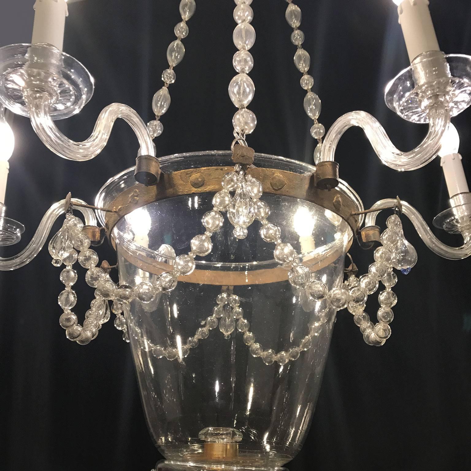 Italian 19th Century Venetian Clear Murano Glass Six-Light Chandelier