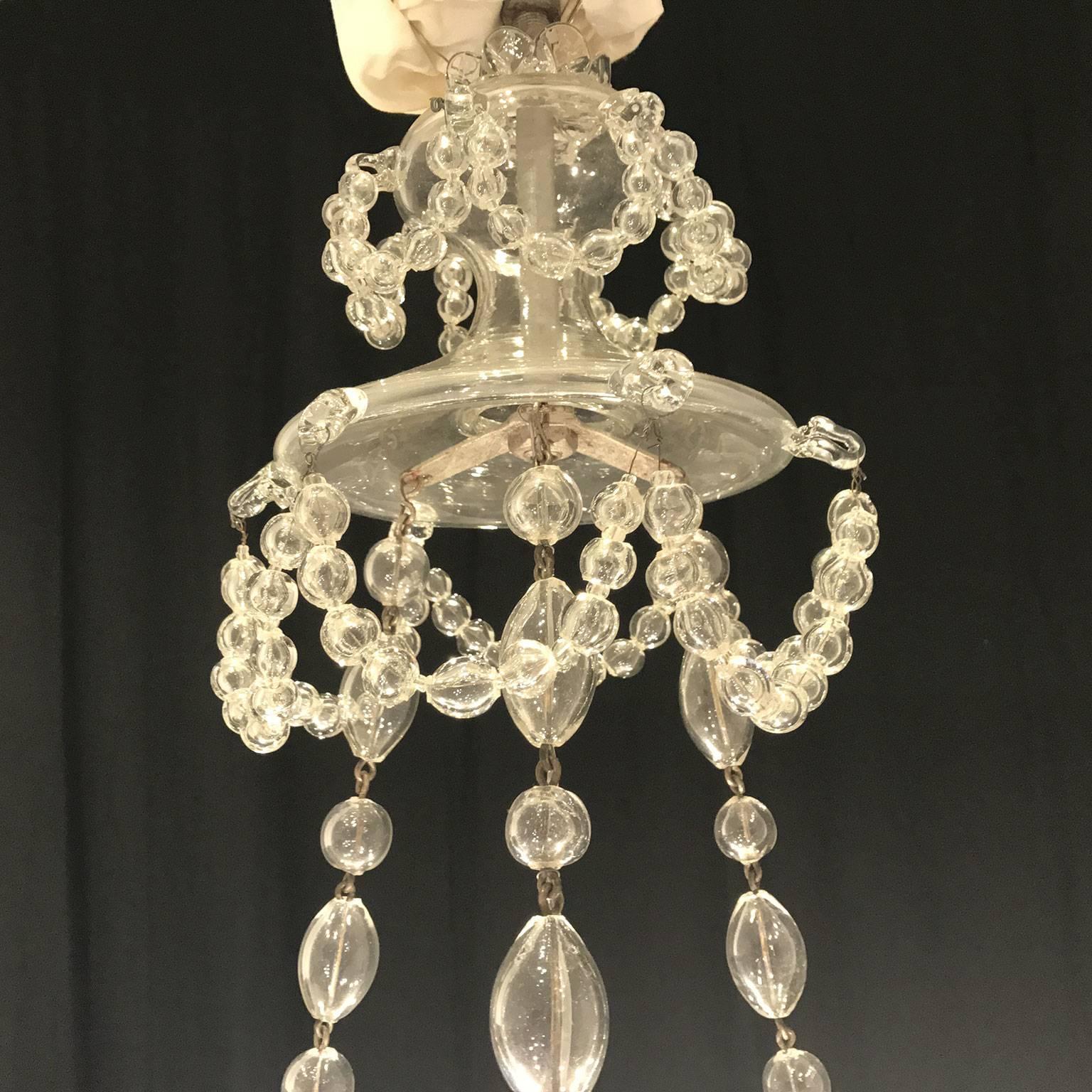 19th Century Venetian Clear Murano Glass Six-Light Chandelier 1