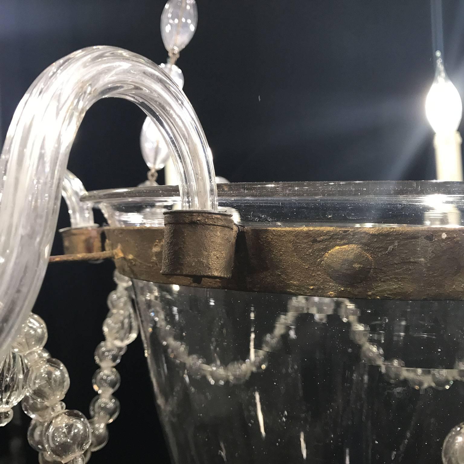 19th Century Venetian Clear Murano Glass Six-Light Chandelier 2