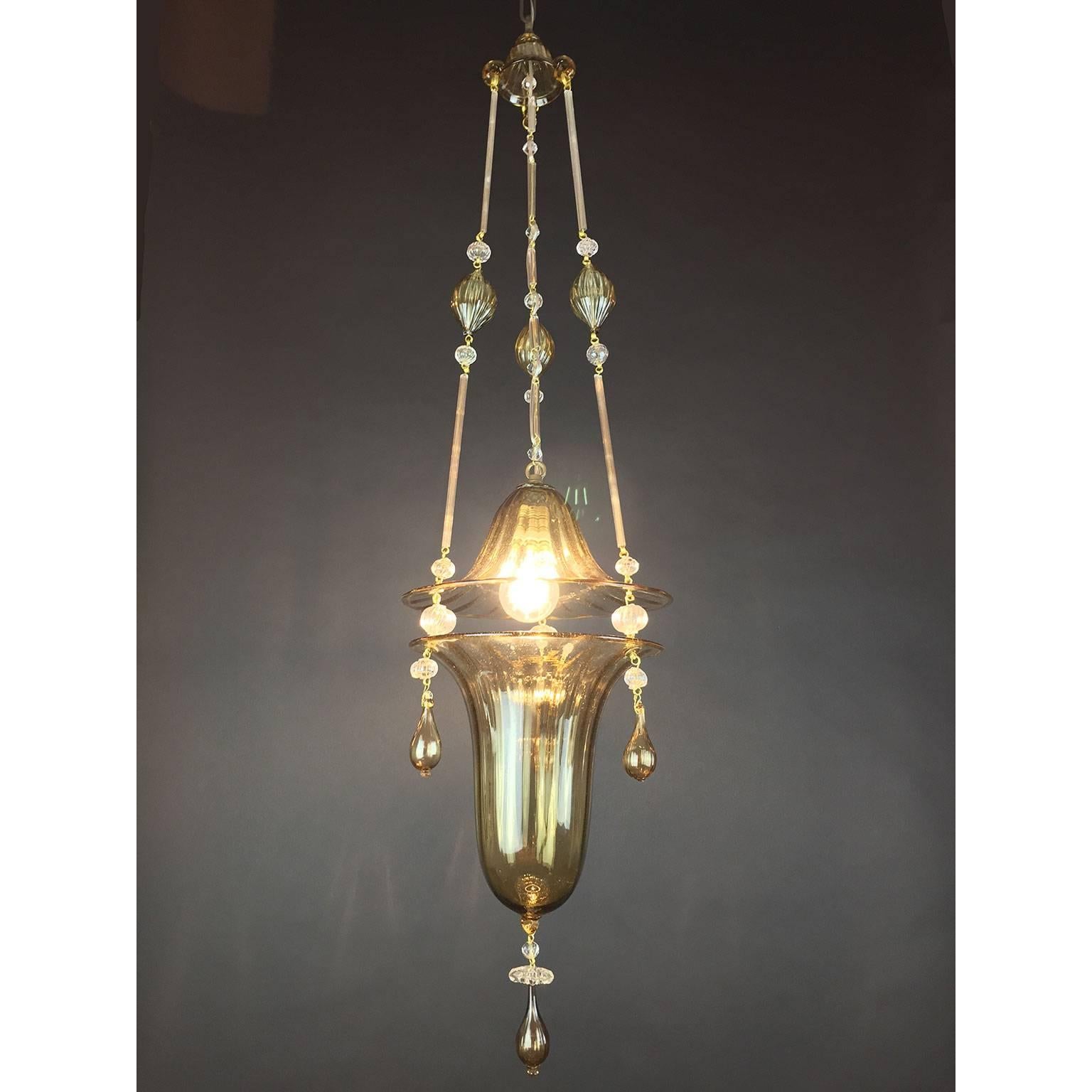 Italian Venetian Murano Amber Glass Lantern, circa 1940