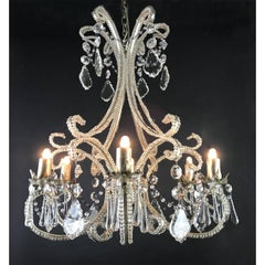 Italian Vintage Basket Chandelier  Beaded Crystal Six-Light 1970 circa