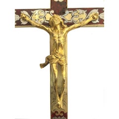 18th Century Italian Grand Tour Crucifix Gilt Bronze and Boulle Inlaid Cross