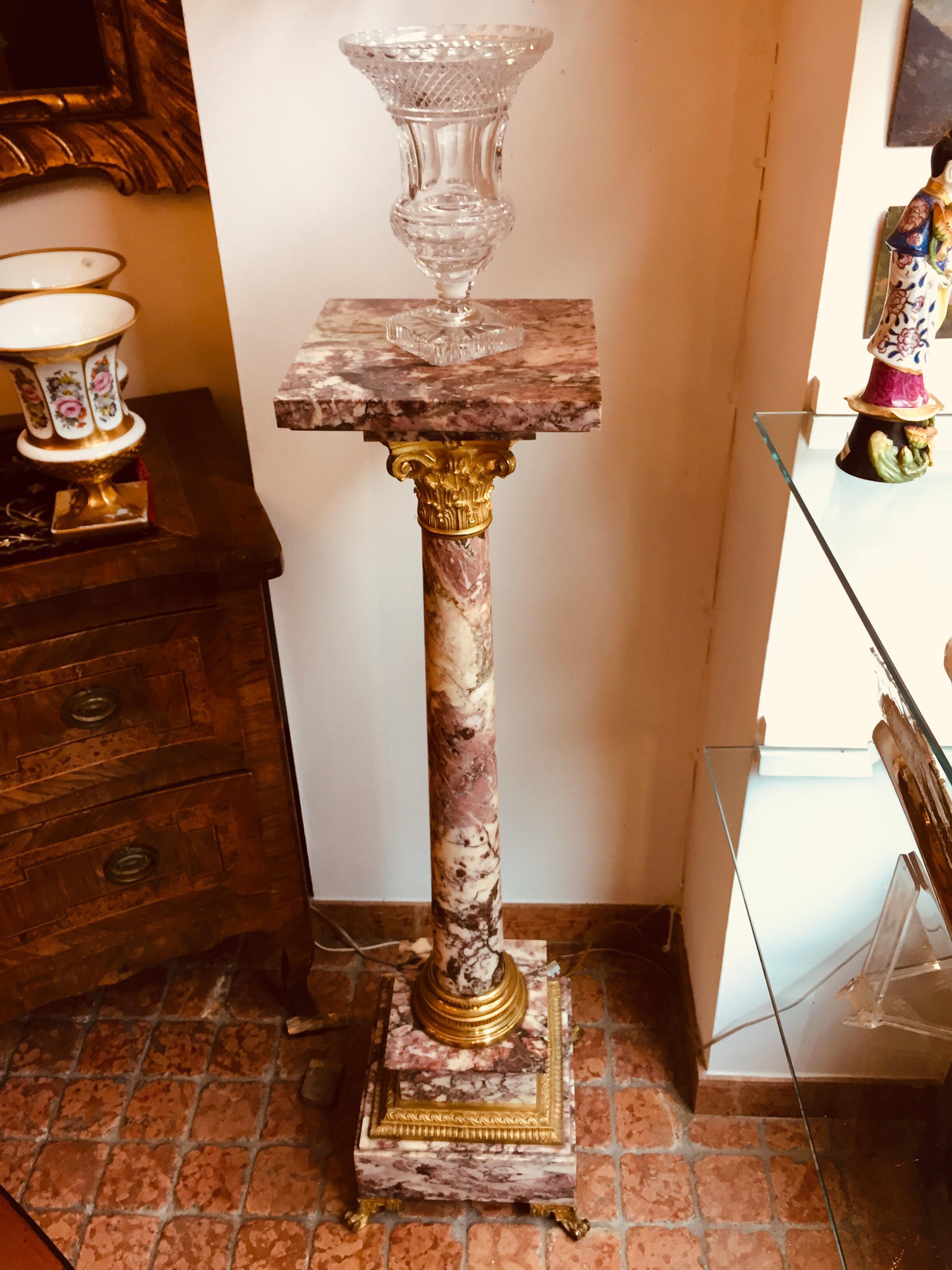 Italian 19th Century Empire Violet Marble Column Fior Di Pesco Ormolu Pedestal 9