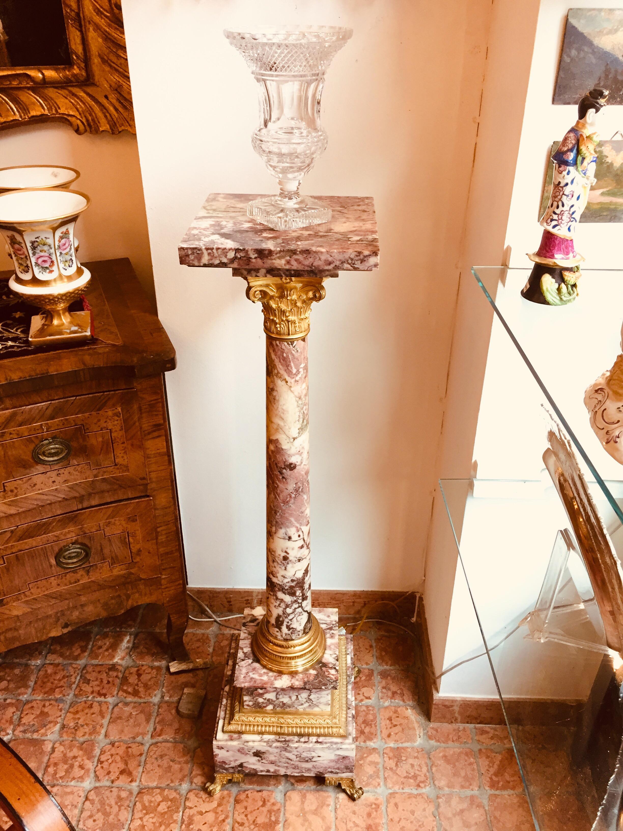 Italian 19th Century Empire Violet Marble Column Fior Di Pesco Ormolu Pedestal 8