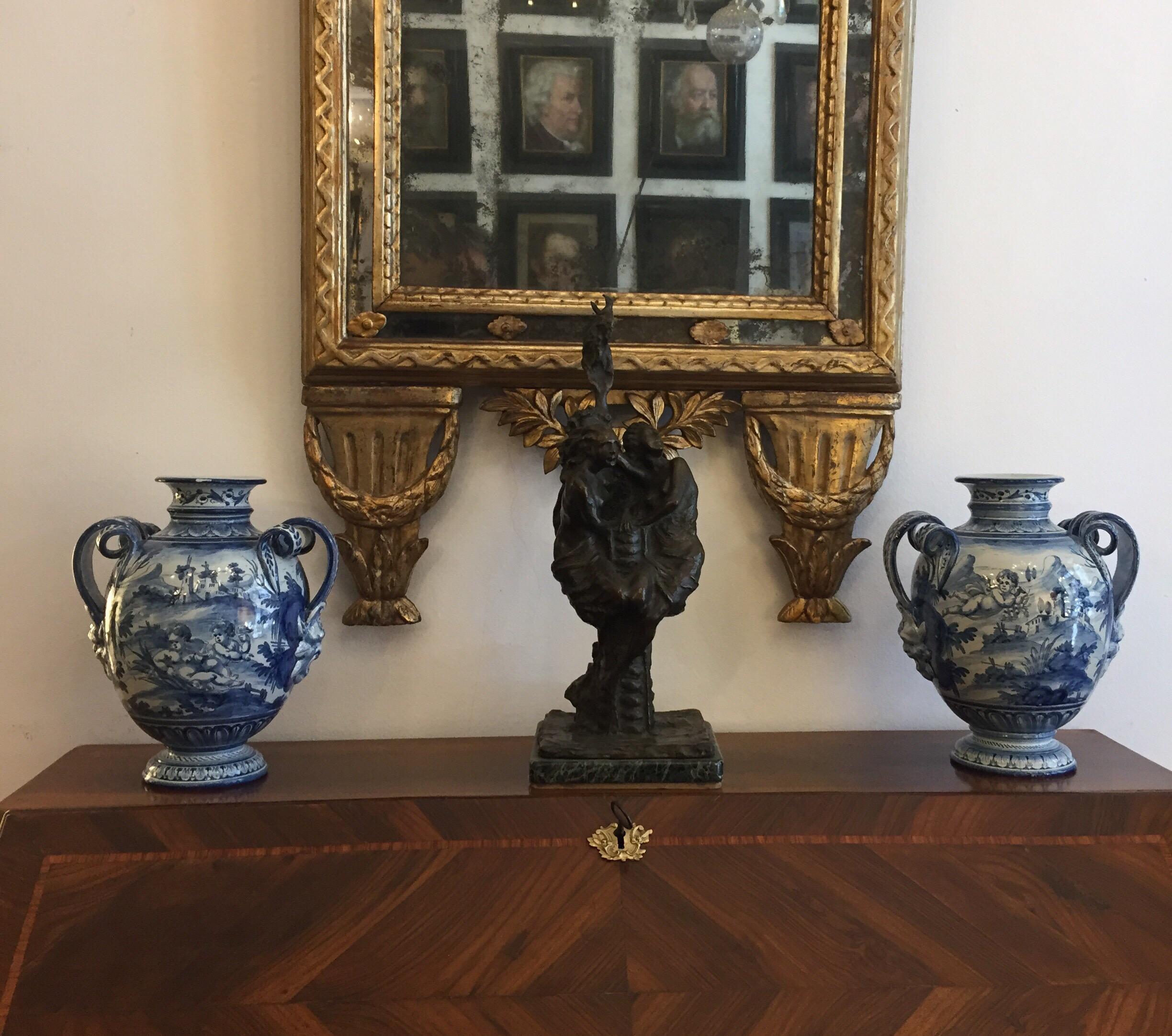 Pair of Italian Vases 20th Century Blue and White Maiolica Savona Vases 12