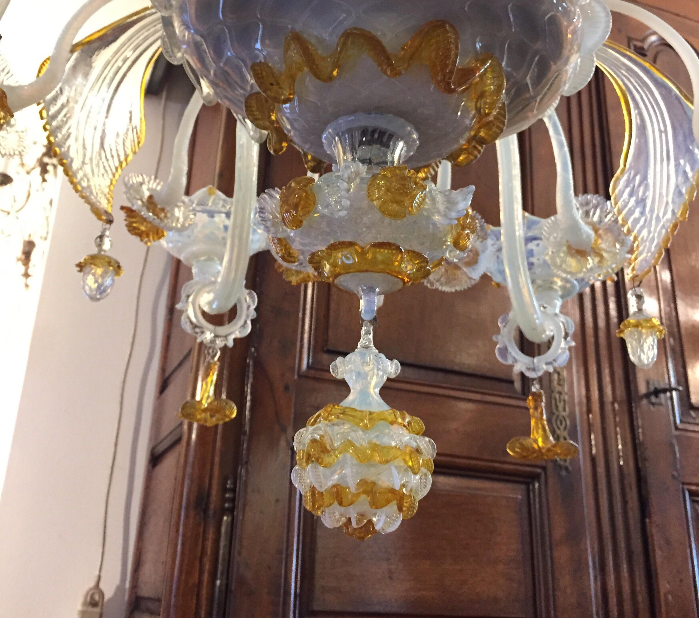 19th Century Venetian Murano Chandelier Opalescent Iridescent Glass  9