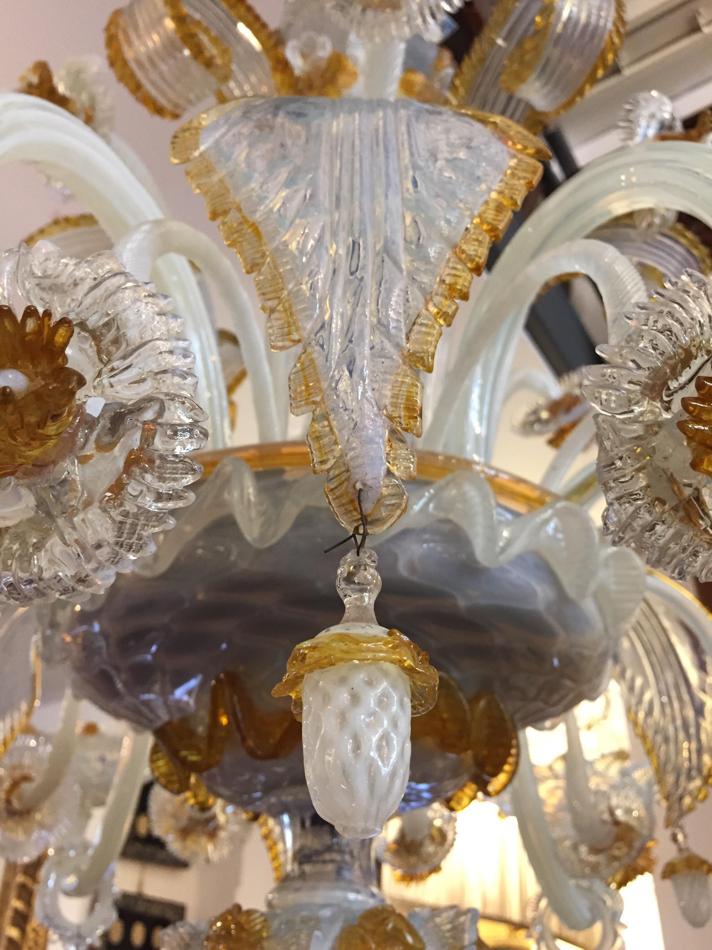 19th Century Venetian Murano Chandelier Opalescent Iridescent Glass  11