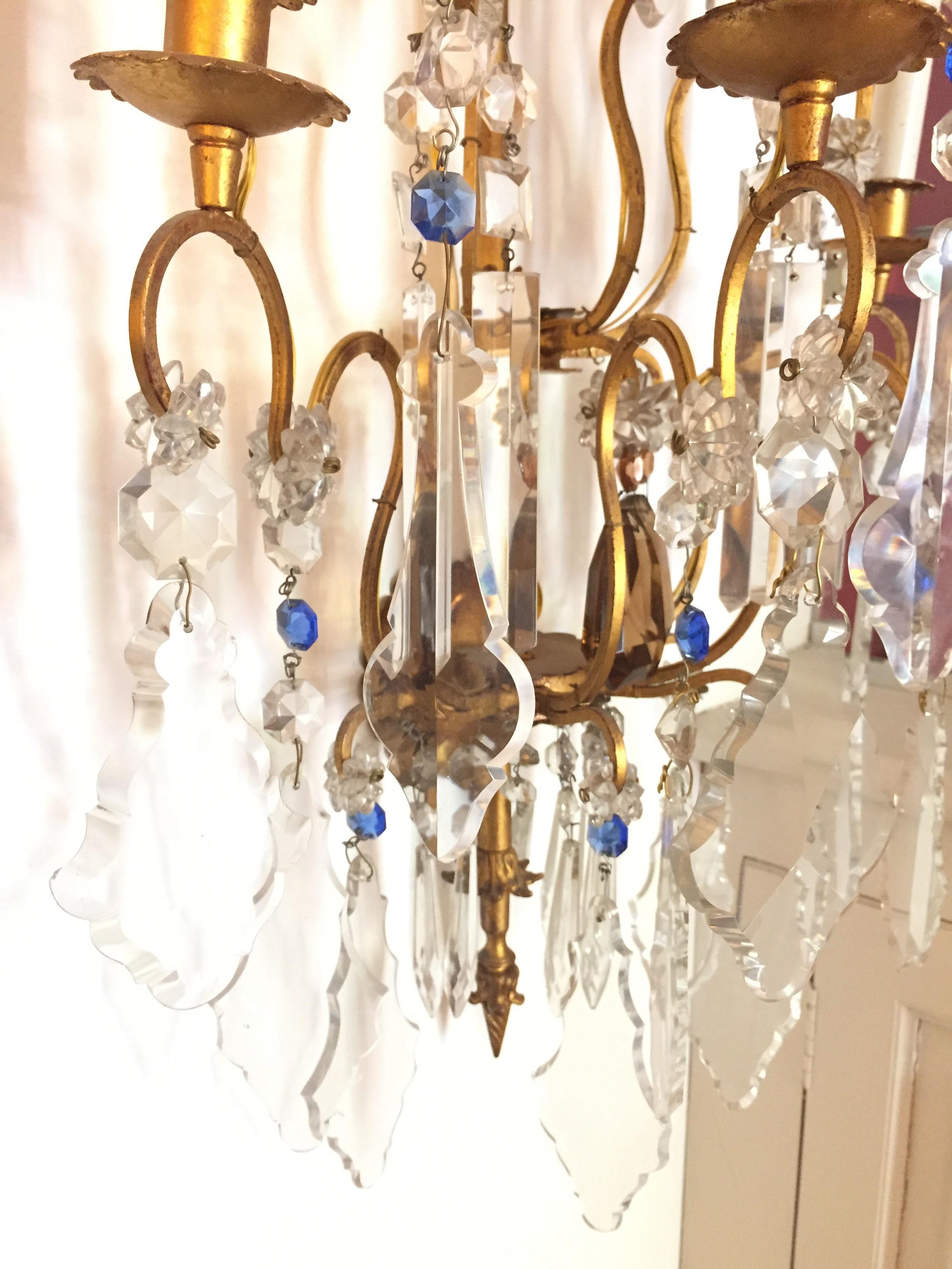 20th Century Pair of Large Italian Crystal Sconces Gilt Iron Baguès Style 13