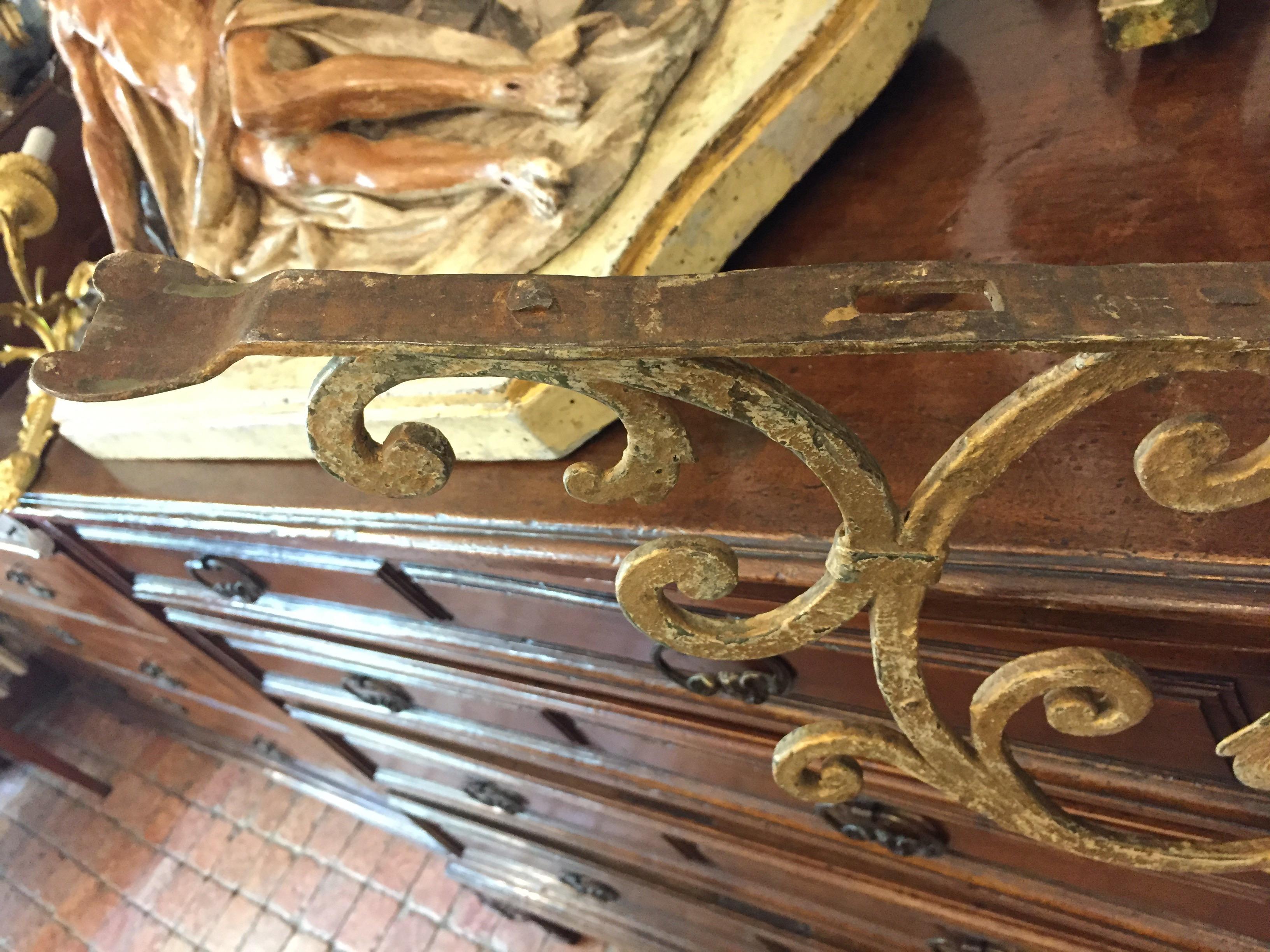 18th Century Pair of Gilt Iron Hanging Lantern Brackets from an Italian Castle 7