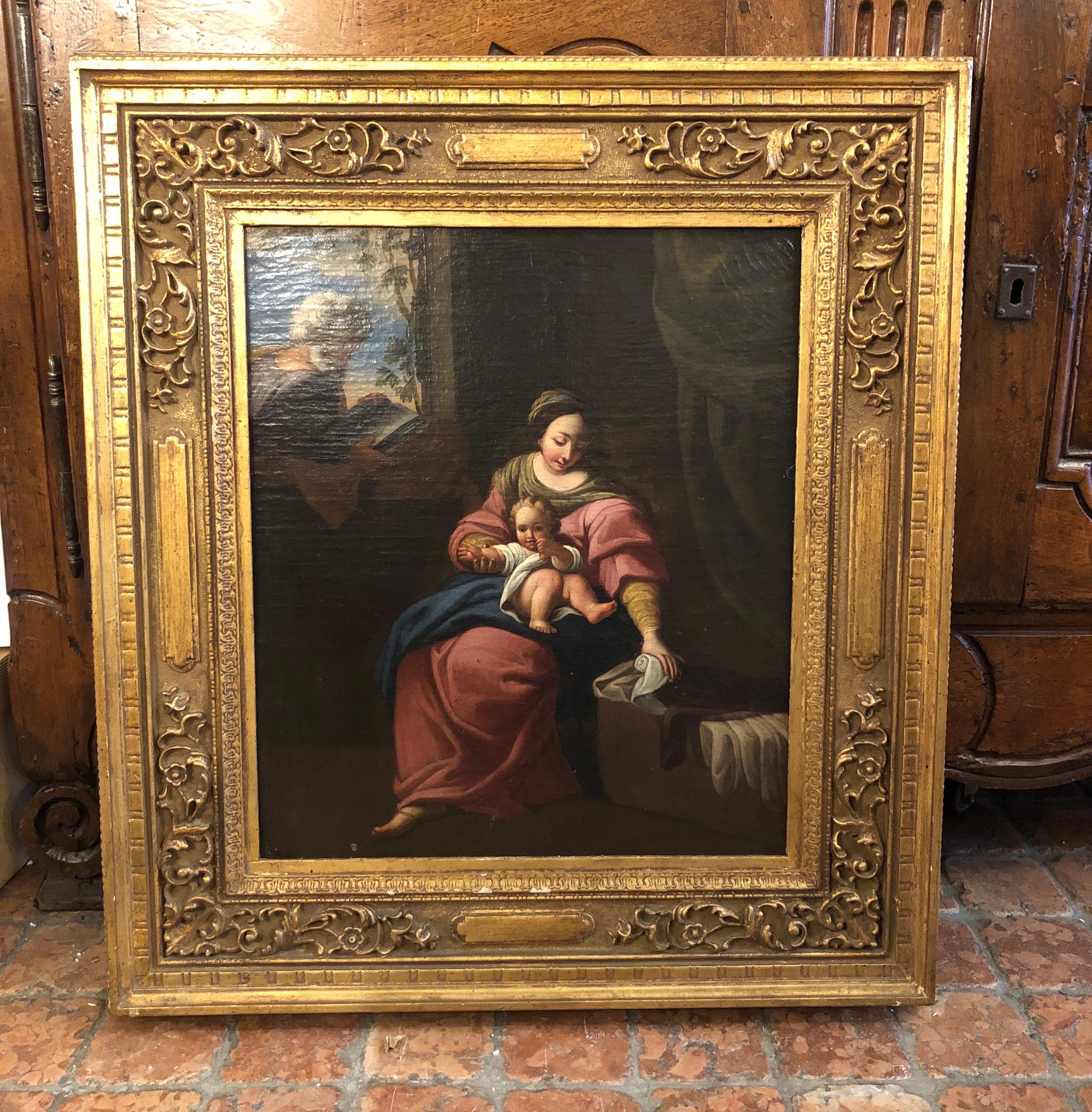 Madonna and Child with St. Joseph Holy Family Italian School 19th Century  For Sale 6
