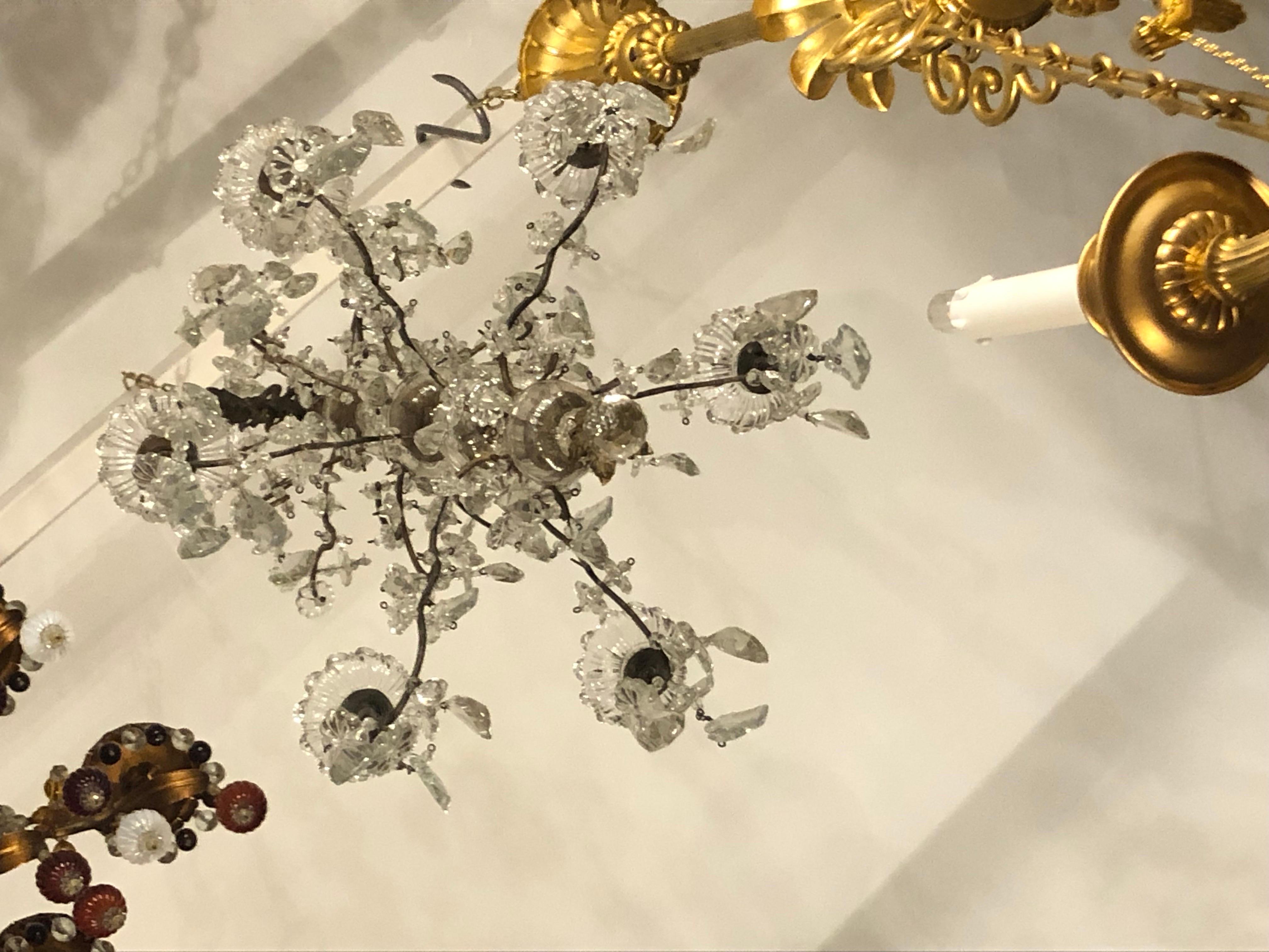 Handmade Italian Crystal and Gold Brass Chandelier Mid-1800s Six Lights  For Sale 3