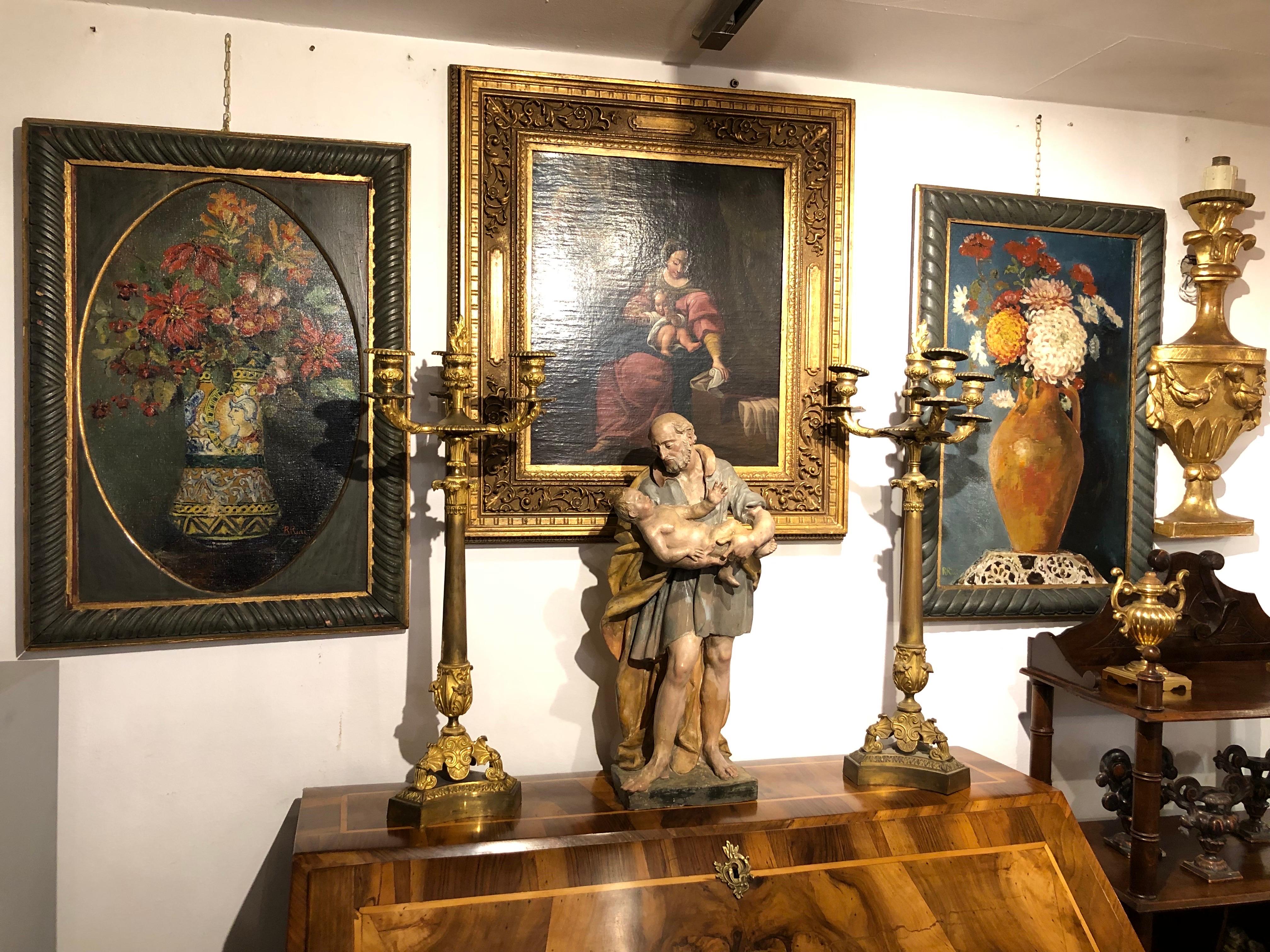 Paire de candélabres Empire à trois bras en bronze doré italien du 19ème siècle en vente 3