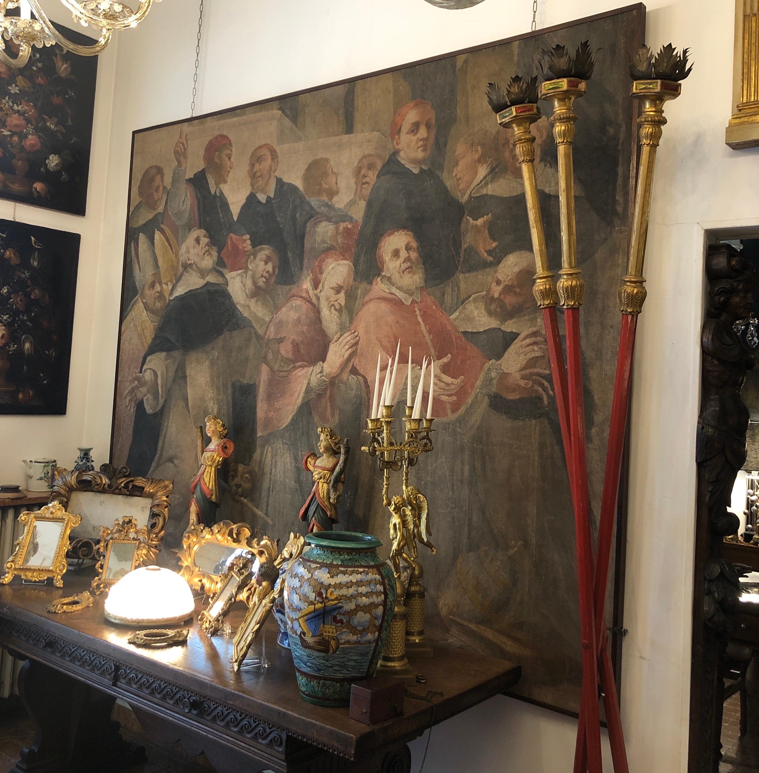 Grande Affresco Italiano Inizio 1700 Padri Domenicani di Francesco Malcotto in vendita 6