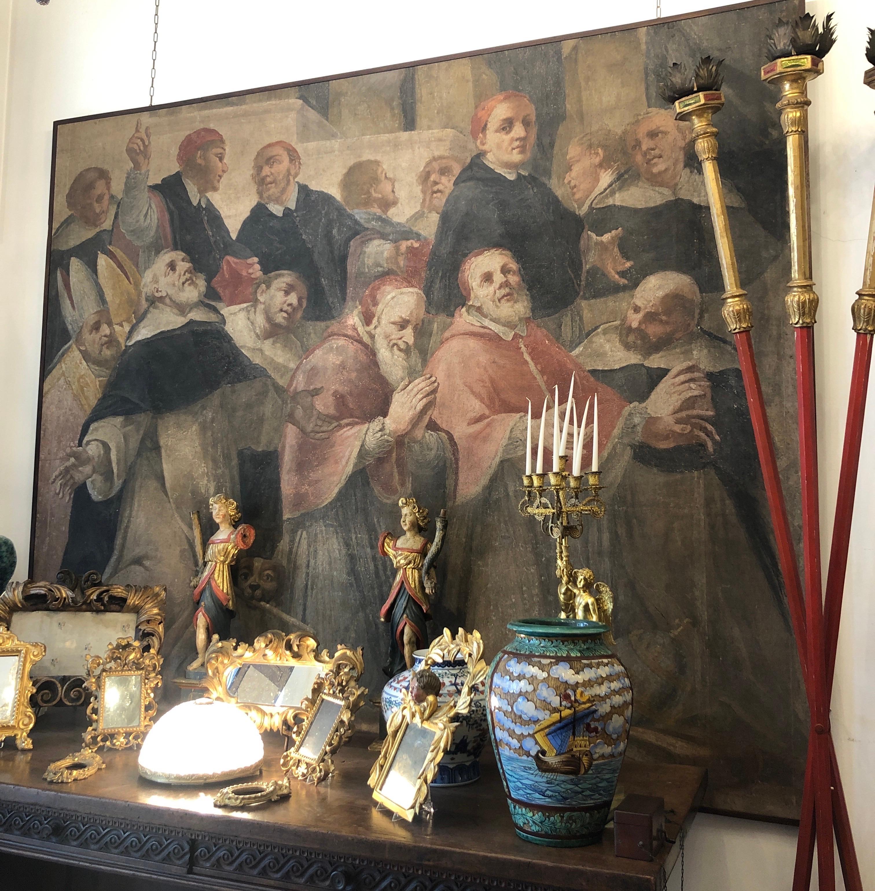 Grande Affresco Italiano Inizio 1700 Padri Domenicani di Francesco Malcotto in vendita 7