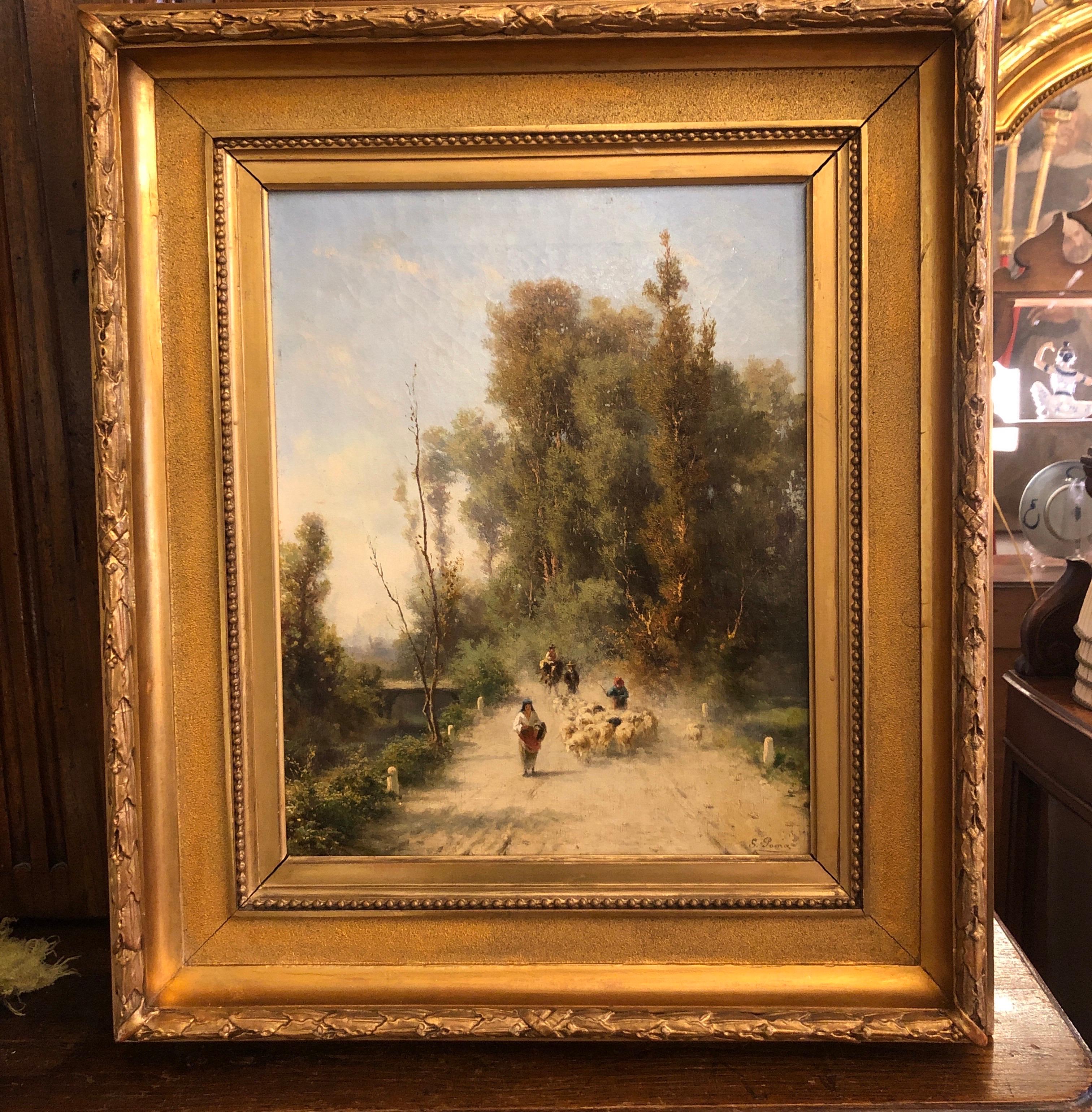 Countryside Landscape with Shepherds and Sheep by Silvio Poma circa 1890 Italian For Sale 3