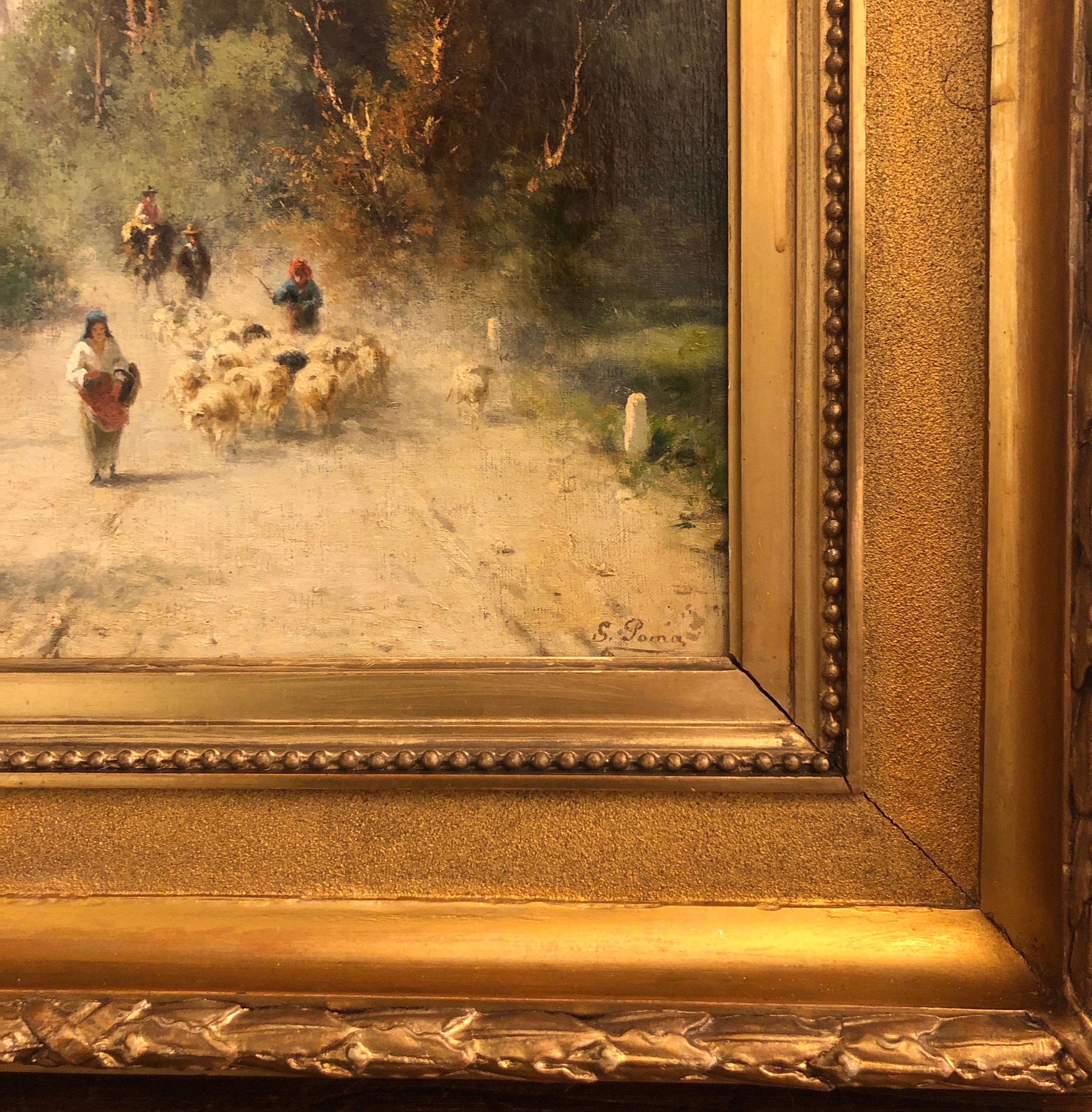 Countryside Landscape with Shepherds and Sheep by Silvio Poma circa 1890 Italian For Sale 4