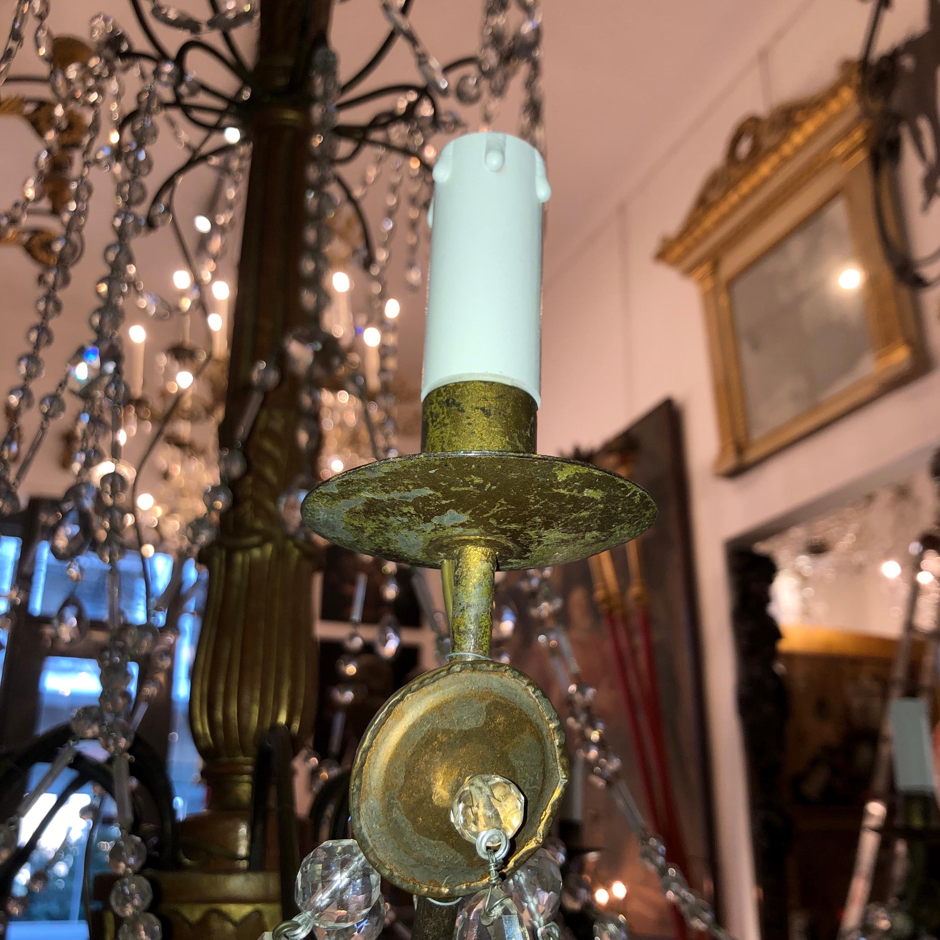 1780 Genovese Italian Empire Chandelier in Gilded Wood and Crystal Eight Lights 8
