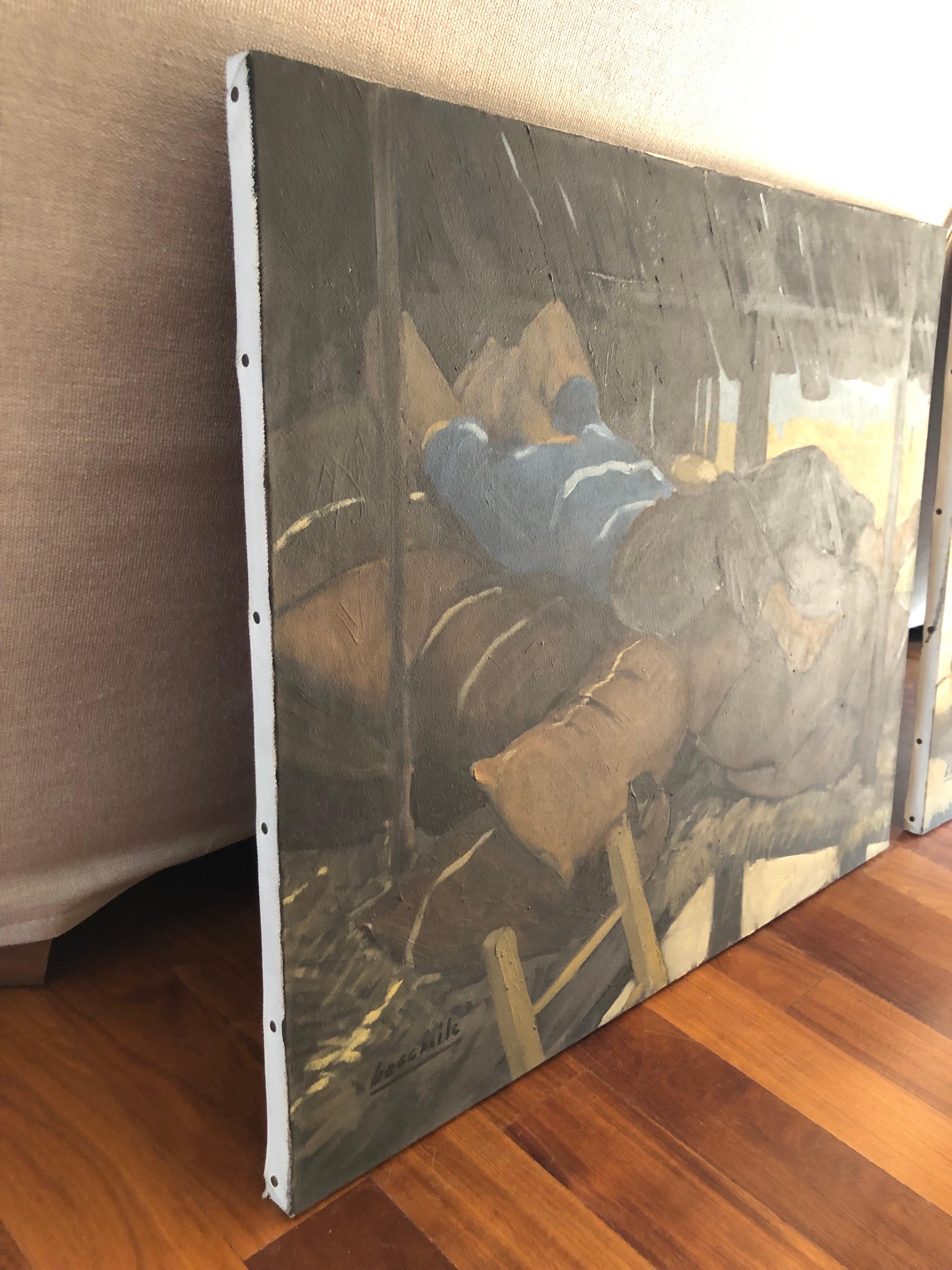 Resting Farmer, Italienisches figuratives Gemälde von Bocassile, 1978 im Angebot 2