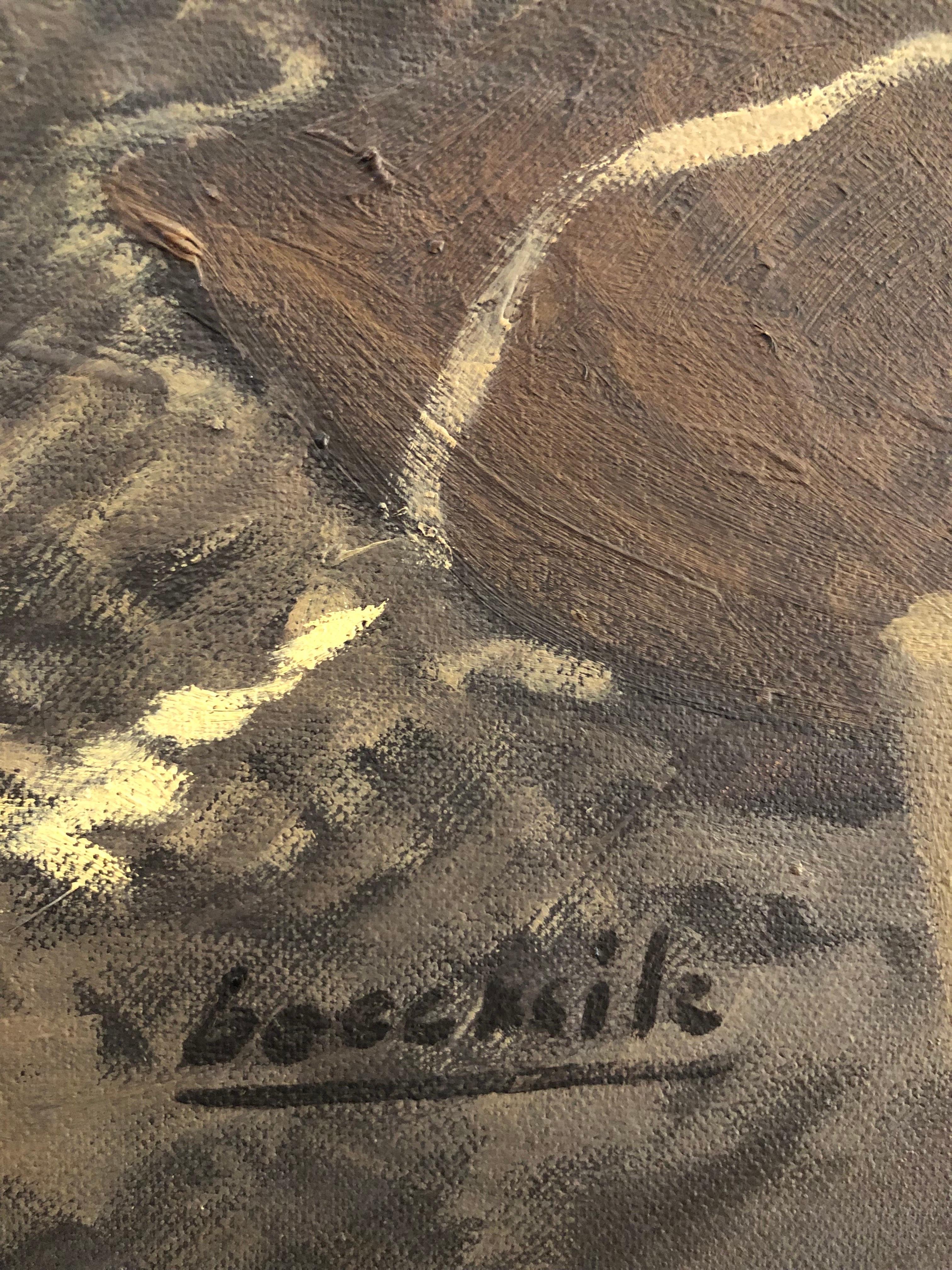 Resting Farmer, Italienisches figuratives Gemälde von Bocassile, 1978 im Angebot 1