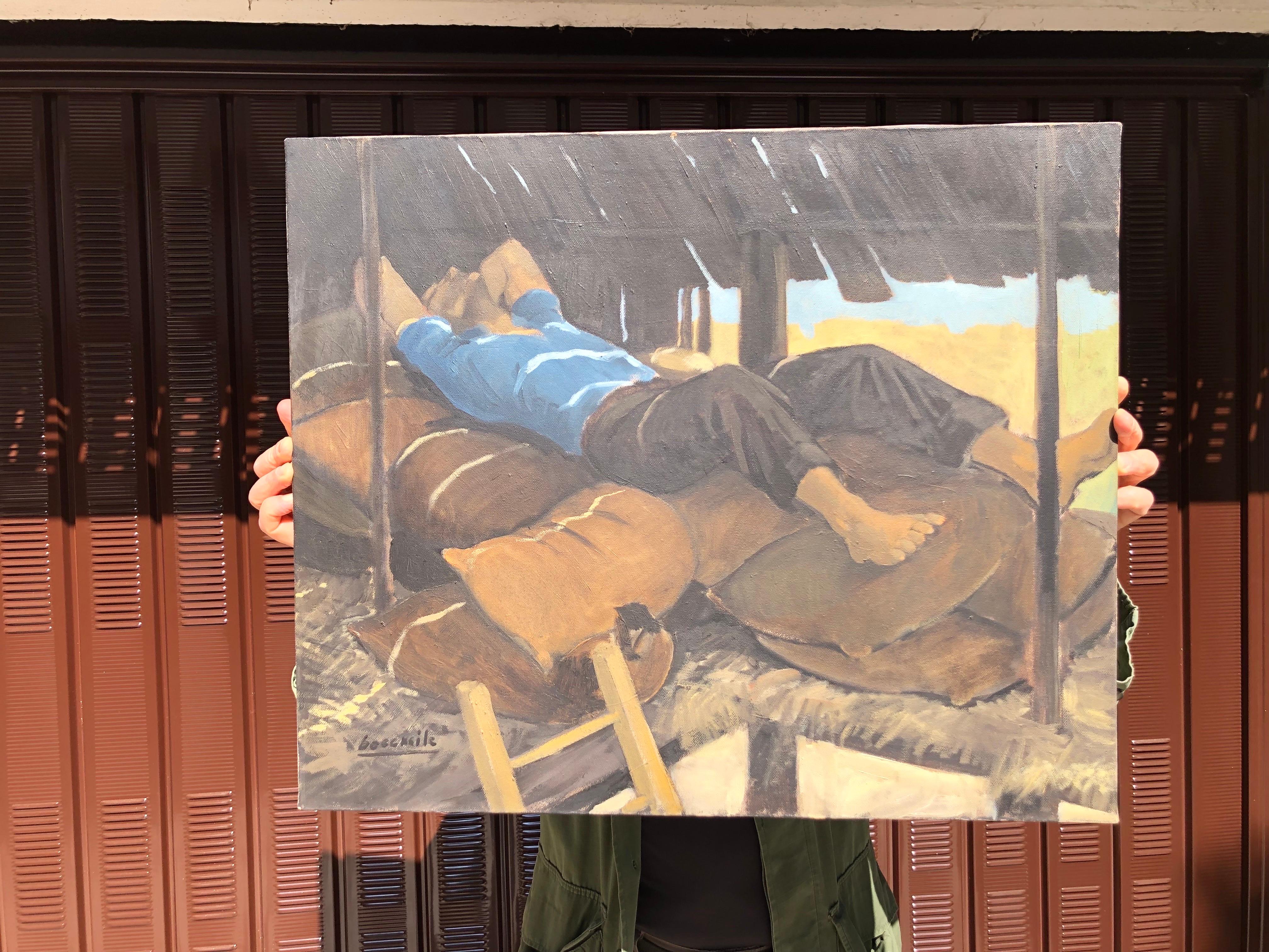 Resting Farmer, Italienisches figuratives Gemälde von Bocassile, 1978 im Angebot 5