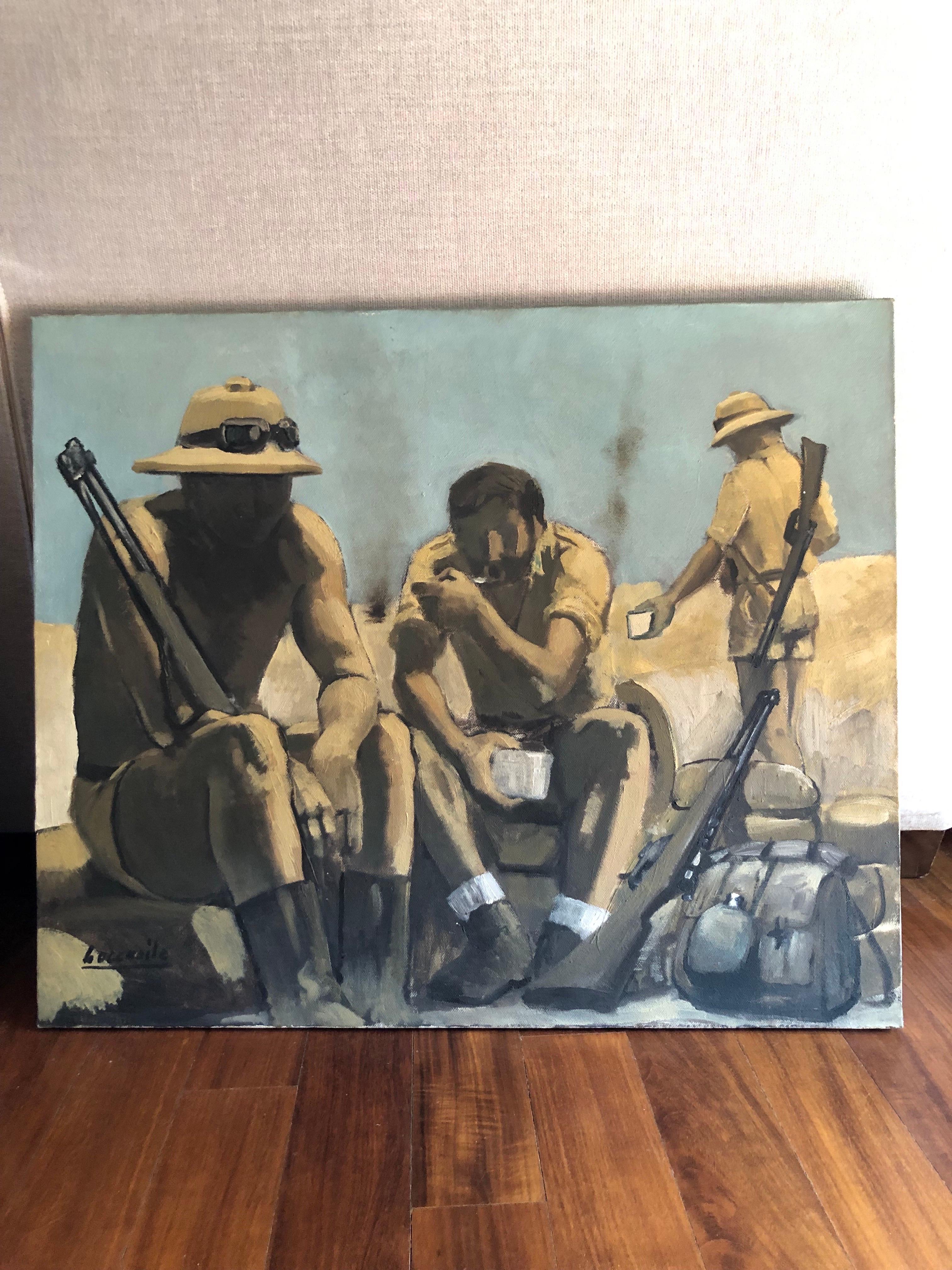 Canvas World War II Italian Soldiers in North Africa Desert by Bocassile, 1978 circa For Sale