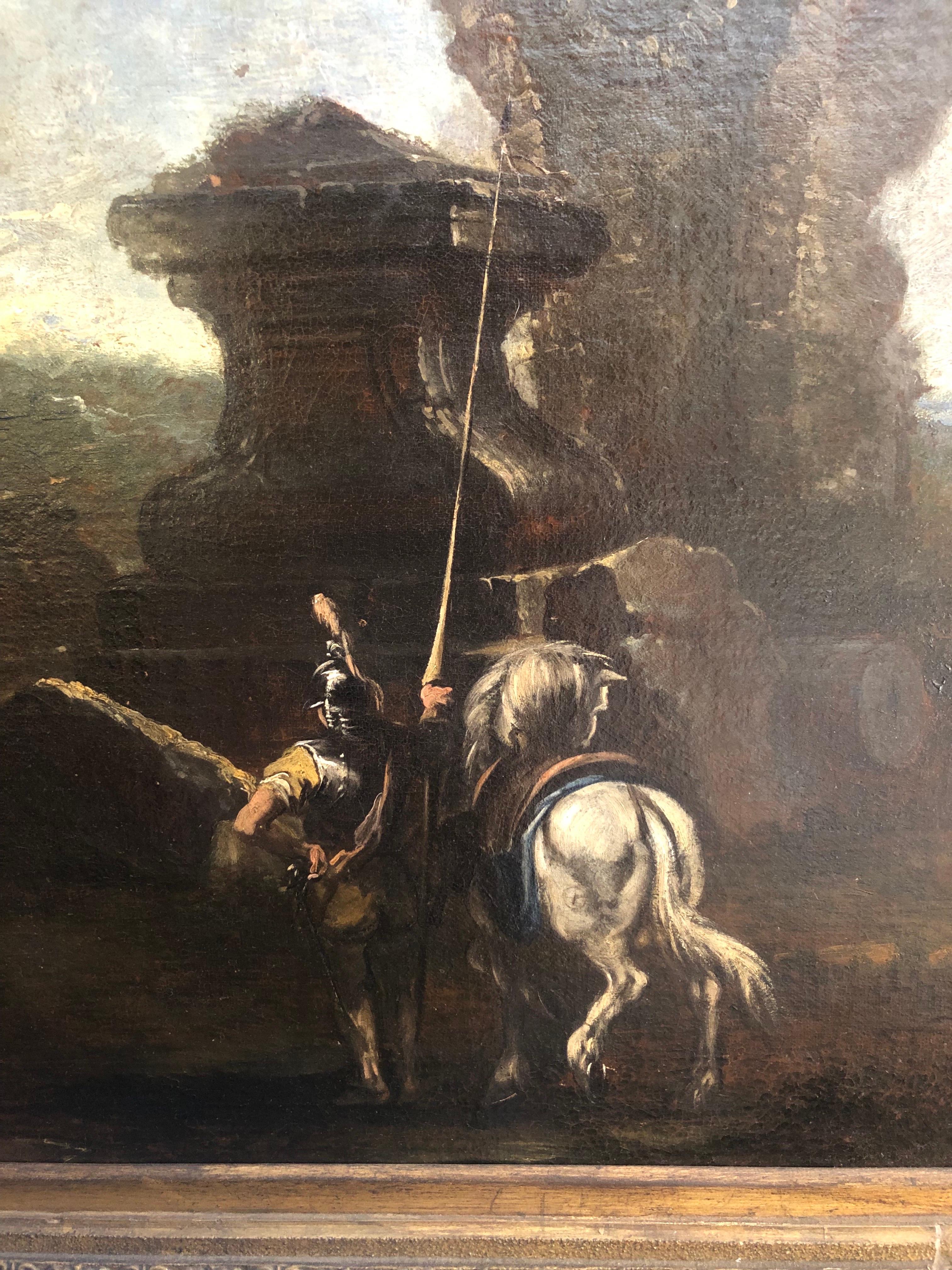 Grande Paesaggio con Rovine e Figure Capriccio Italiano XVIII Secolo im Angebot 9