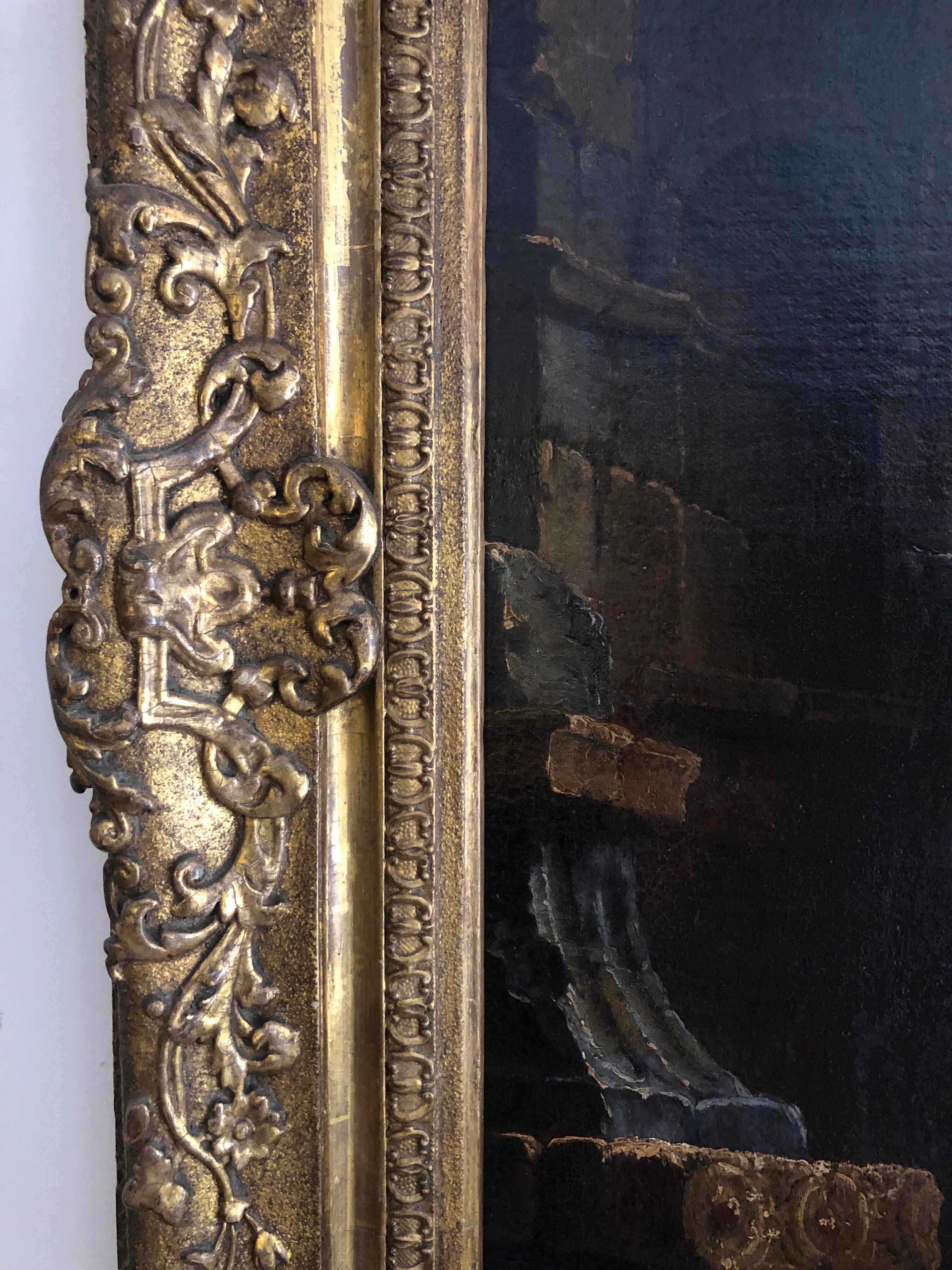 Grande Paesaggio con Rovine e Figure Capriccio Italiano XVIII Secolo im Angebot 11