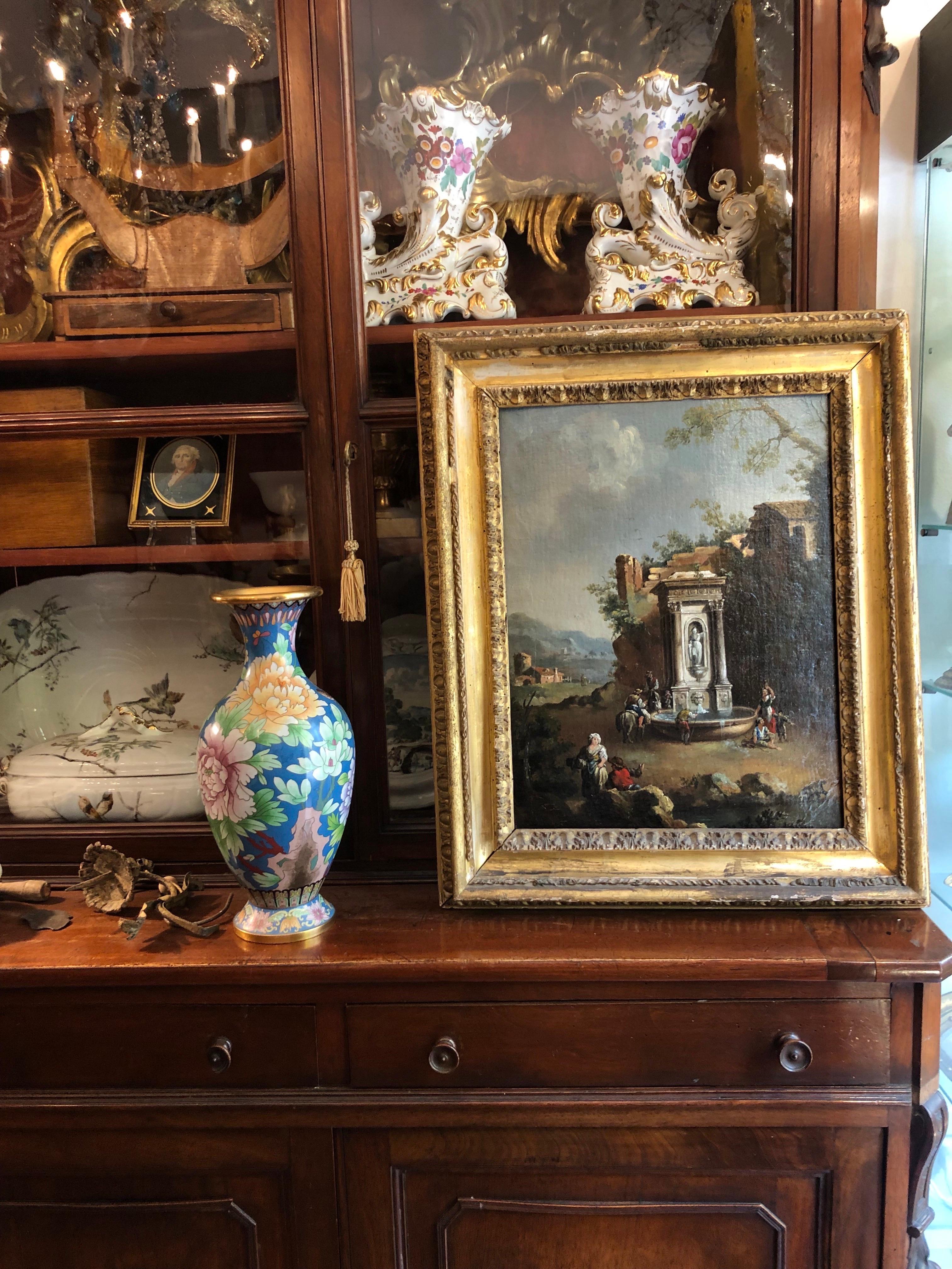 Paesaggio Arcadico Con Fontana Dal Pittore Veneto Rococo Giuseppe Zais 1850s in vendita 1