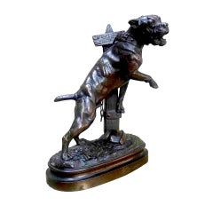 19th Century French Bronze Dog Sculpture Beware of Dog Signed P Lecourtier 1878