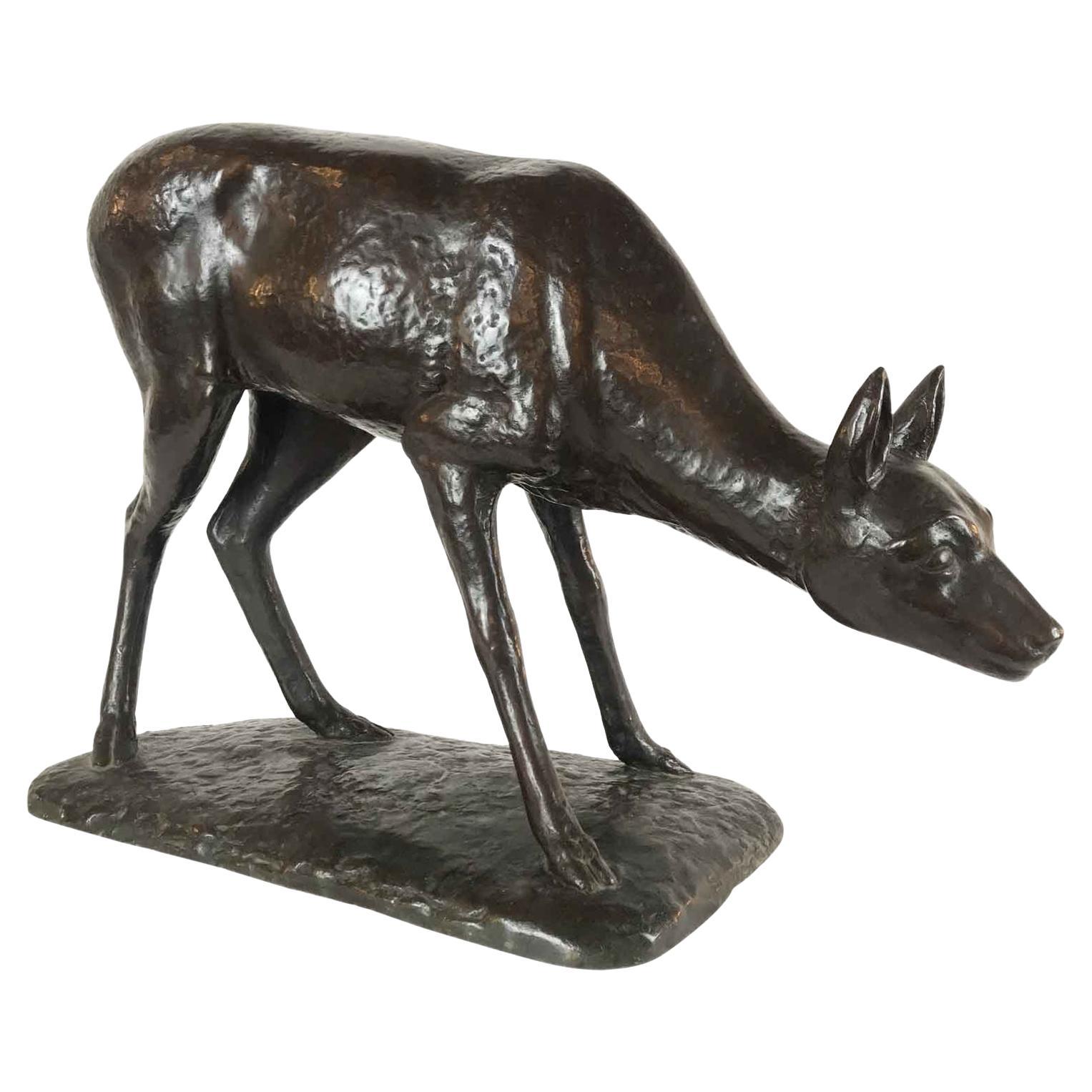 Deer Figure by Italian Buonapace Art Deco Animalier Bronze Sculpture 1930 circa