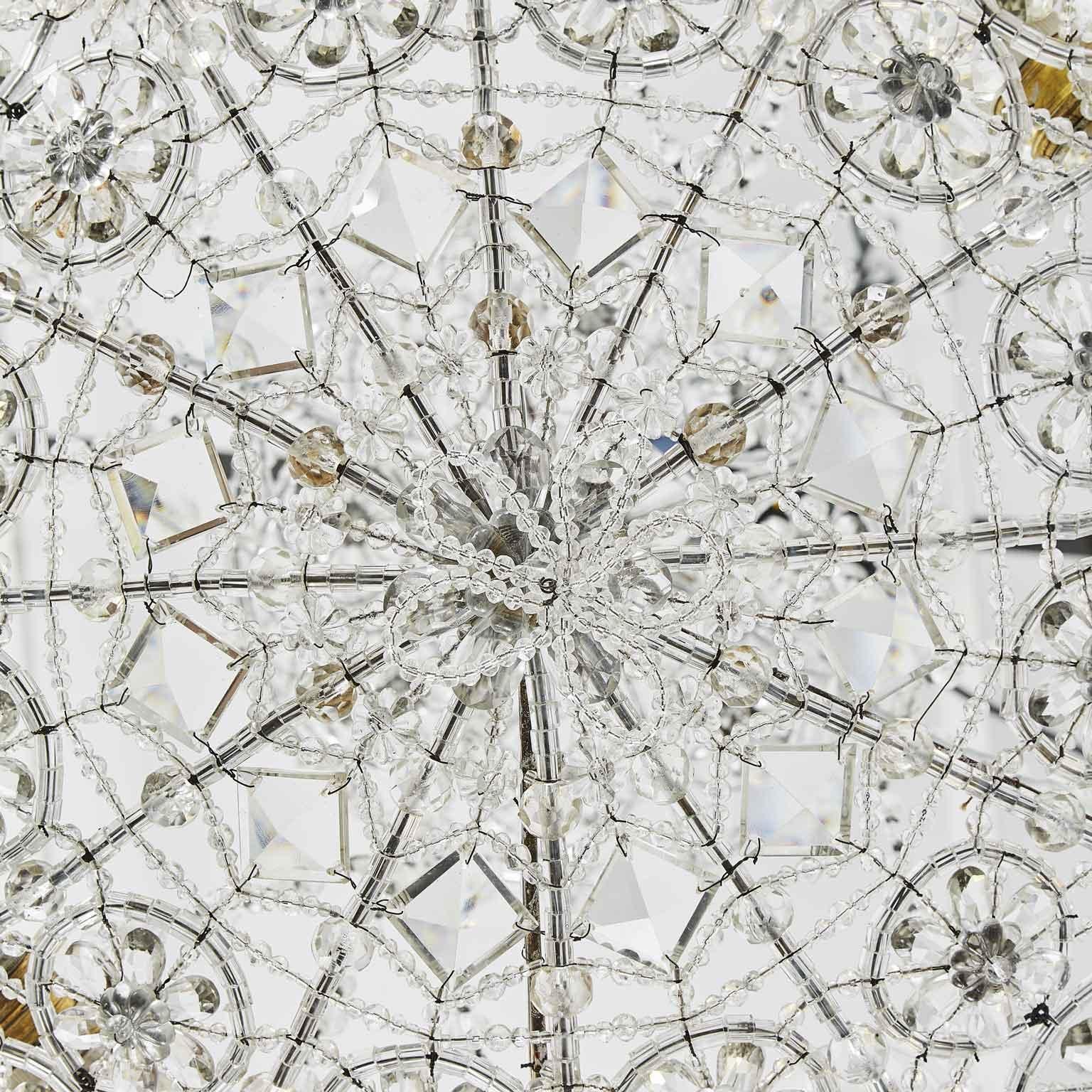 20th Century Italian Beaded Crystal Flush Mount Umbrella Chandelier  1