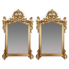 Pair of 19th Century Italian Giltwood Mirrors Neapolitan Louis Philippe Carving