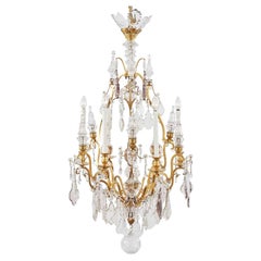 Early 20th Century French Birdcage Chandelier Ormolu with Crystal Spires