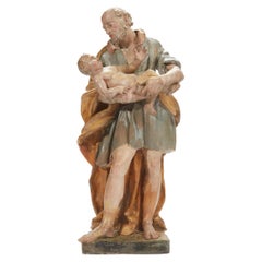 Used 18th Century Italian St Joseph with Infant Jesus Baroque Old Master Sculpture
