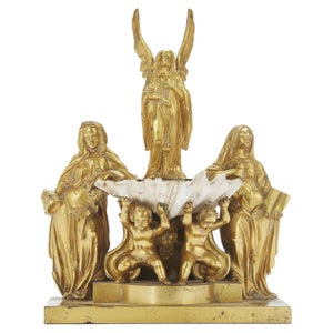 Bénitier En Laiton Doré Avec Croix - Décoration Religieuse, Hauteur 16 Cm, Trou De Suspension, Pour Maison Ou église