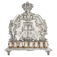 Antique 20th Century Italian Judaica Silver Hanukkah Lamp Menorah 