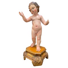 Figura di Gesù Bambino in terracotta del XVIII secolo Arte Sacra Devozionale Italiana