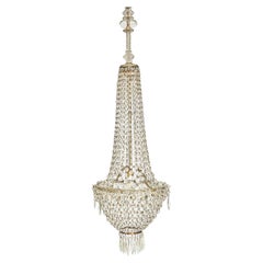 Antique Empire Style Italian Beaded Crystal Chandelier Early 20th Century Basket Pendant