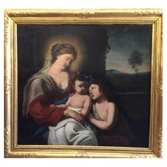 Madonna mit Bambino und San Giovannino Dipinto Religioso Italiano 1650 circa