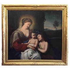 Virgen con el Niño y San Juan Bautista Pintura religiosa italiana hacia 1650