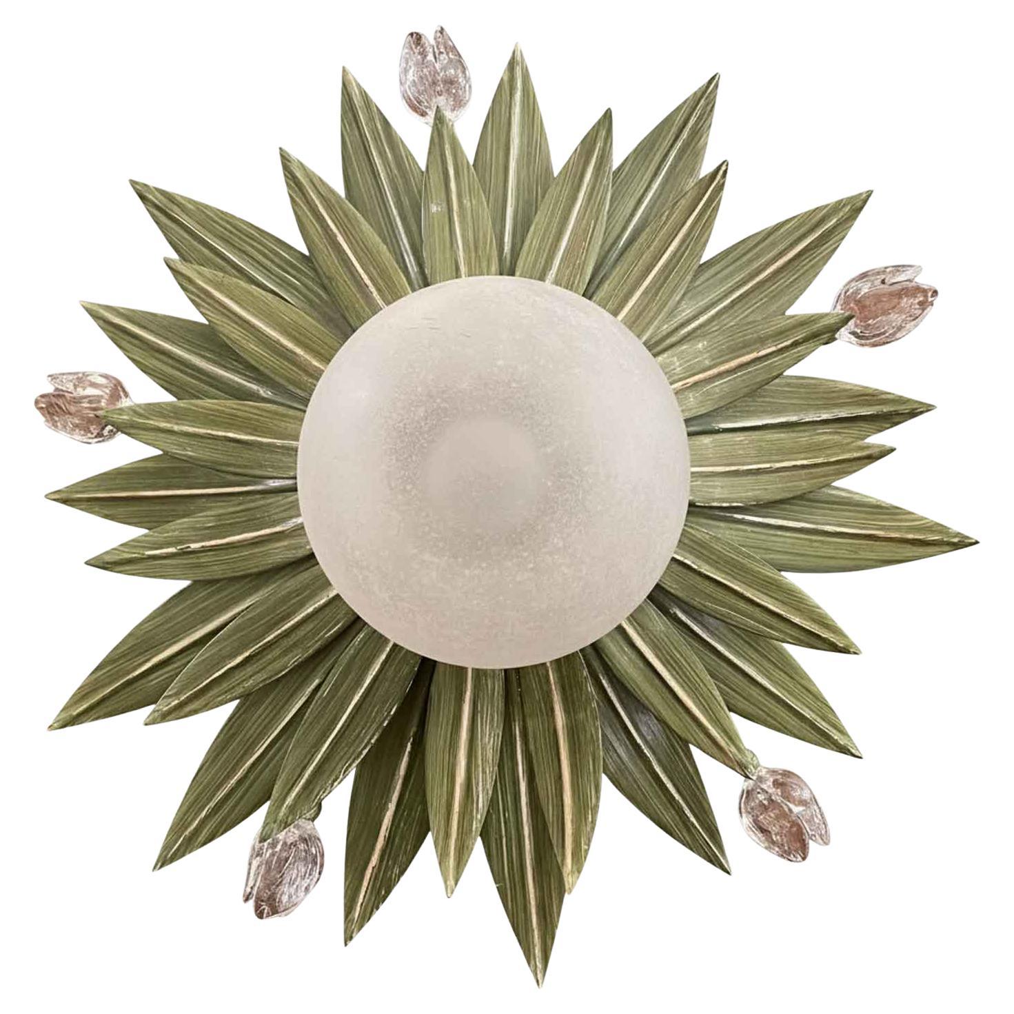 Plafonnier italien en fer et verre à feuilles vertes 1990 Banci Firenze en vente